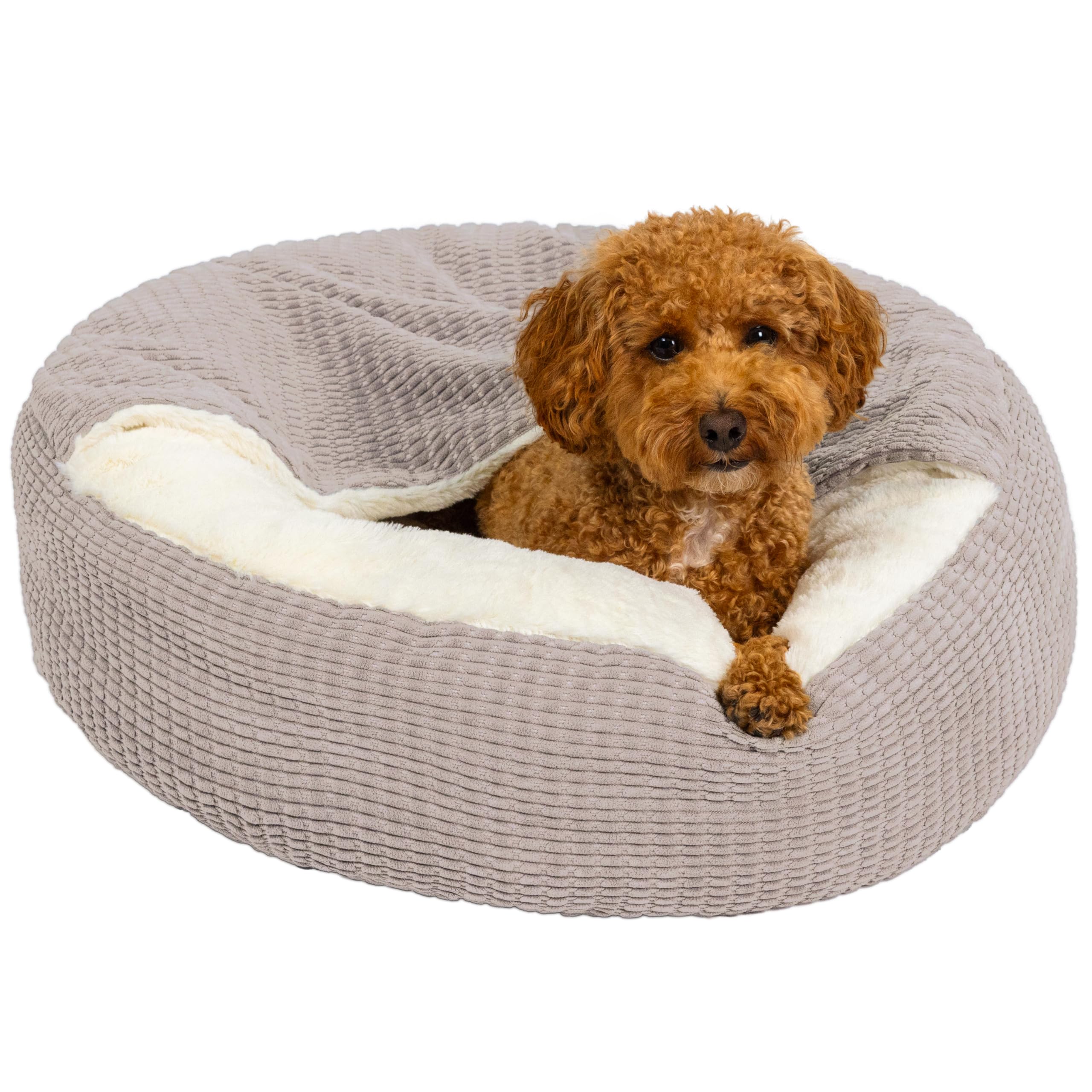 Best Friends by Sheri Cozy Cuddler Mason Covered Cat and Dog Bed with Attached Blanket, Oyster, 23"x23"