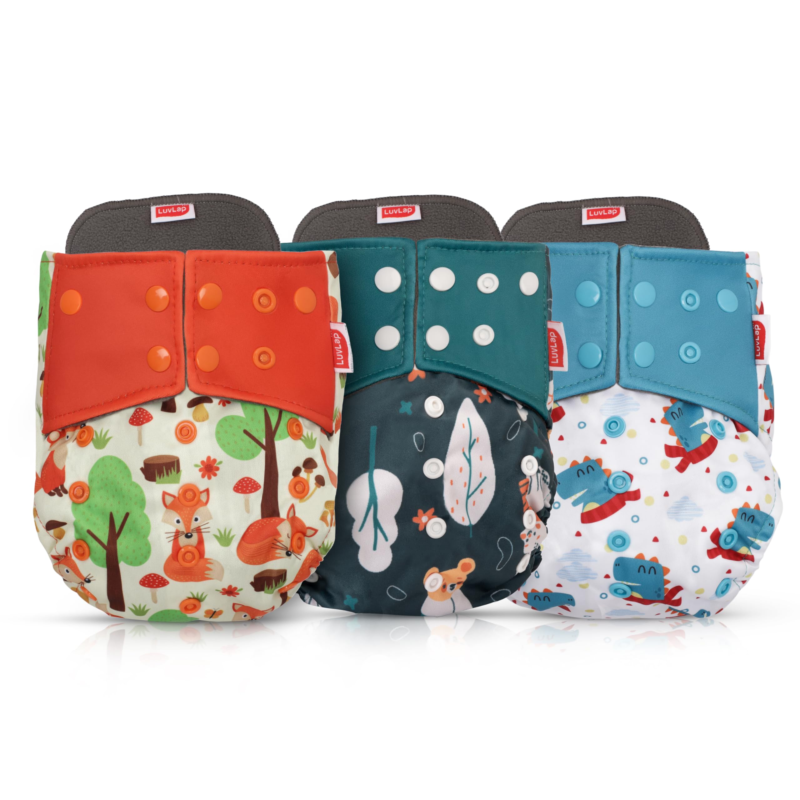 LuvLap Reusable Baby Cloth Diapers Combo Pack of 3, Orange & Green, White & Green, White & Blue, Double Leak Guard, High Absorption, Stain-Proof Comfort & Protection, 3m+-image-41