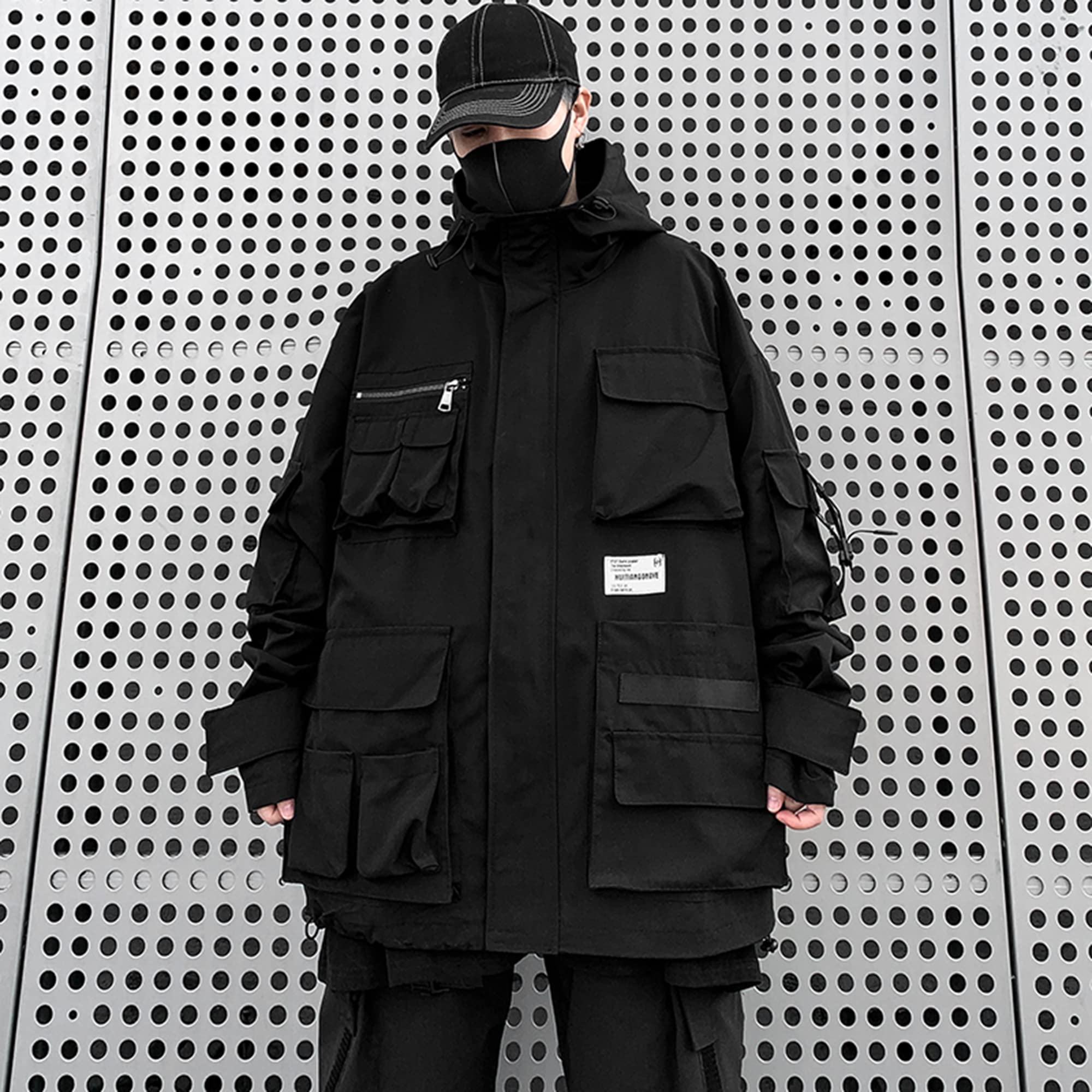XYXIONGMAO Ropa gótica, chaqueta táctica con cremallera, cortavientos, con capucha, ropa de calle para hombre