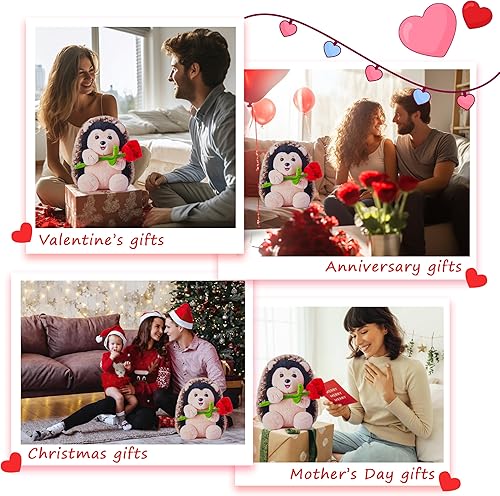 Miniatura 7 de IKASA Hedgehog - Juguete de peluche con flor para el día de San Valentín, lindo juguete suave de 8 pulgadas, regalo para el día de San Valentín para