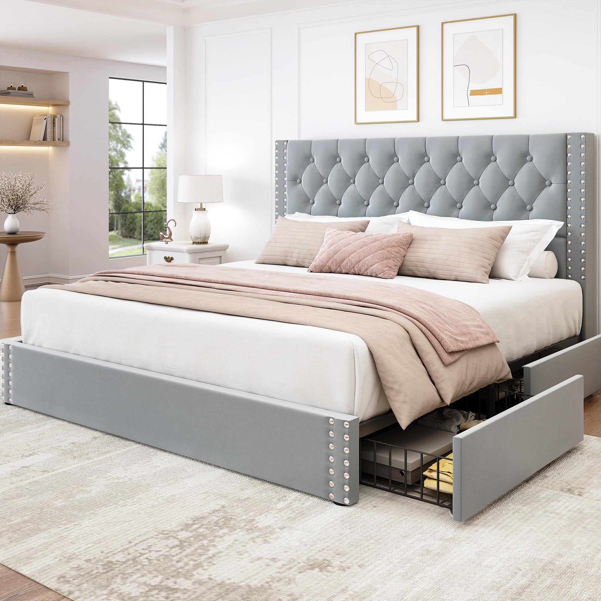 LARMACE King Bed with Storage Drawers