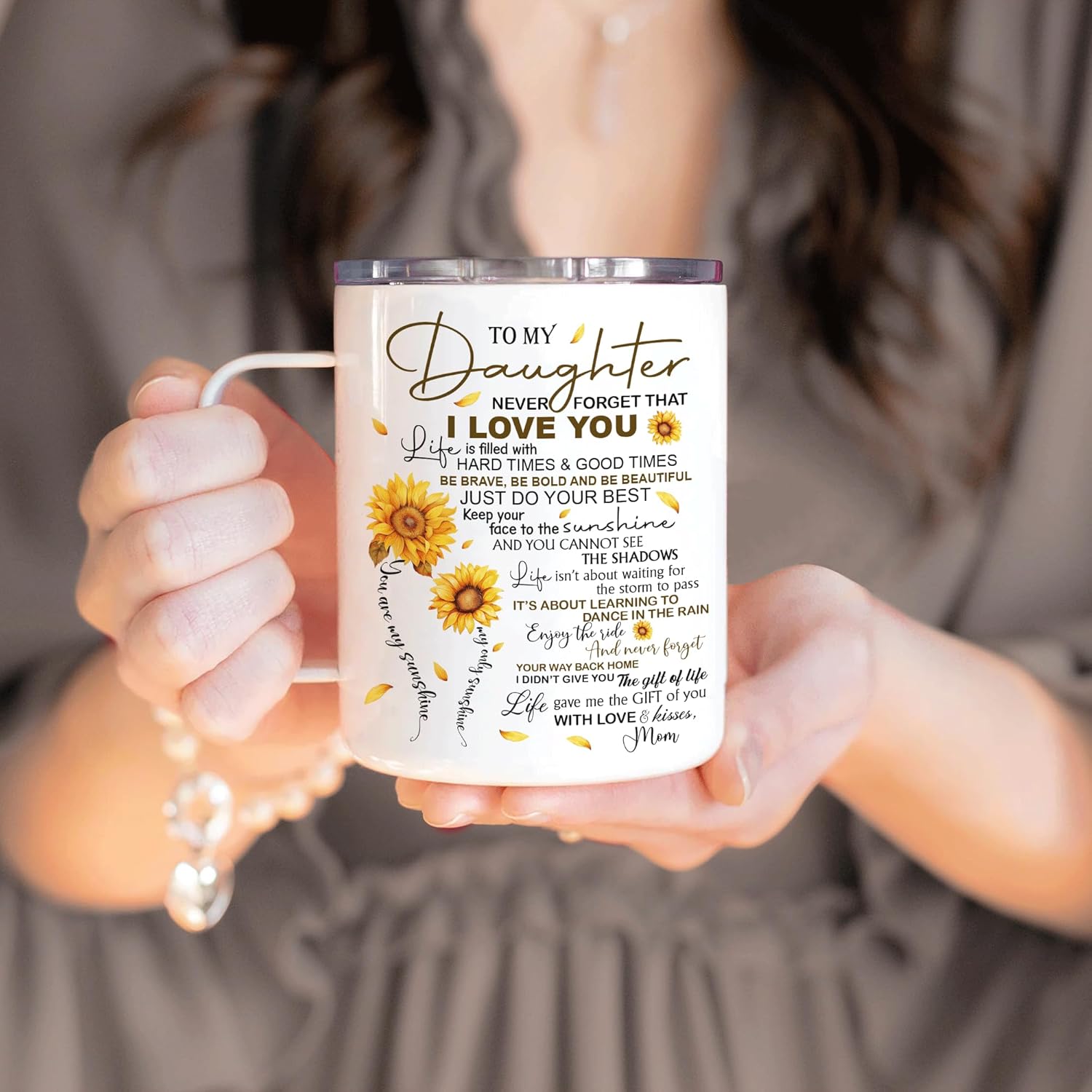 Hyturtle Daughter Mug With Lid & Spoon Gifts from Mom on Christmas Birthday, 12oz Insulated Stainless Steel, Sunflower Daughter-in-law Gifts From Mom for Women Coffee Tea Travel Cup Present Keepsake - Image 5