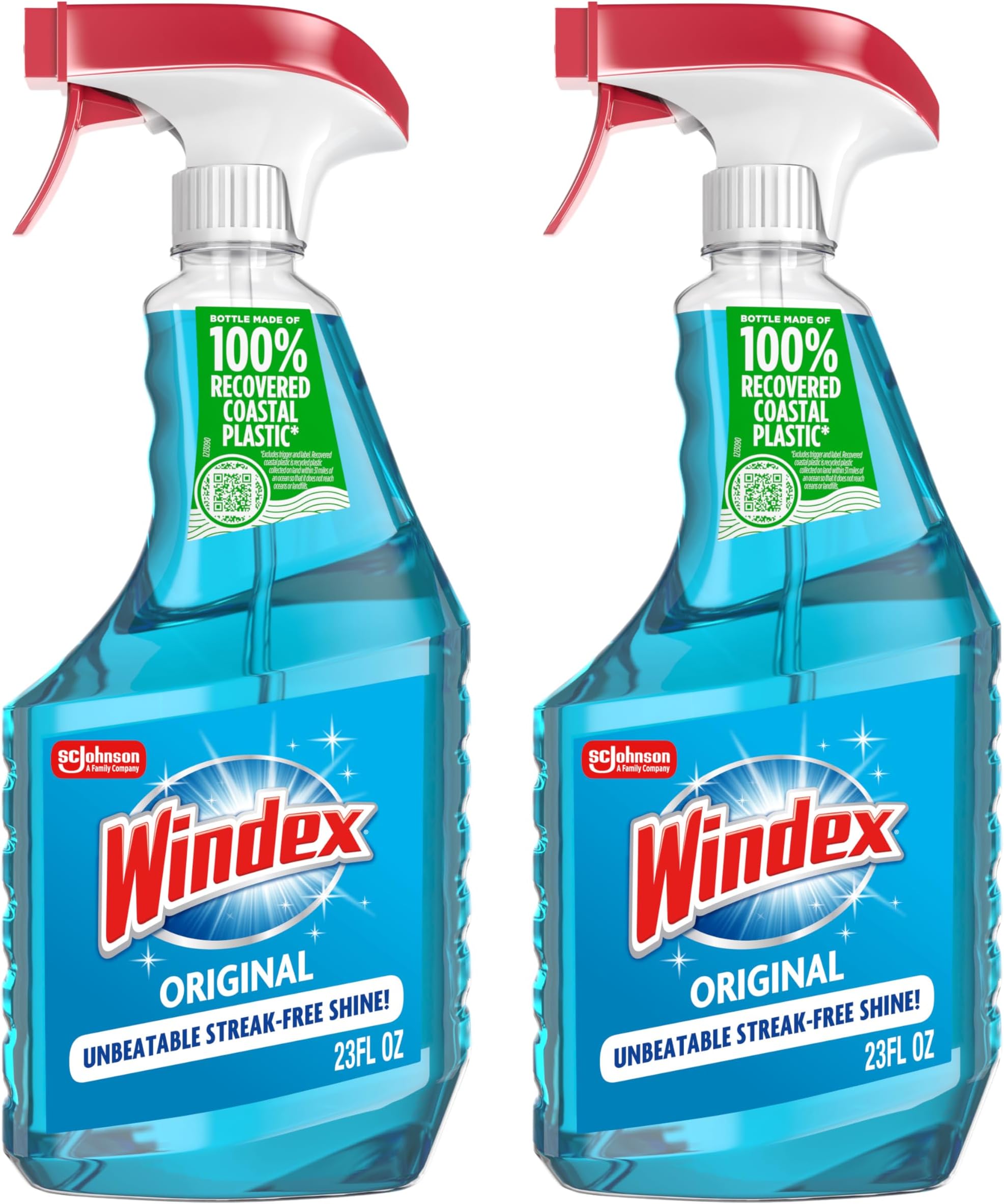 Glass and Window Cleaner Spray Bottle, Packaging Designed to Prevent Leakage and Breaking, Surface Cleaning Spray, Original Blue Scent, 23 Fl Oz (Pack of 2)
