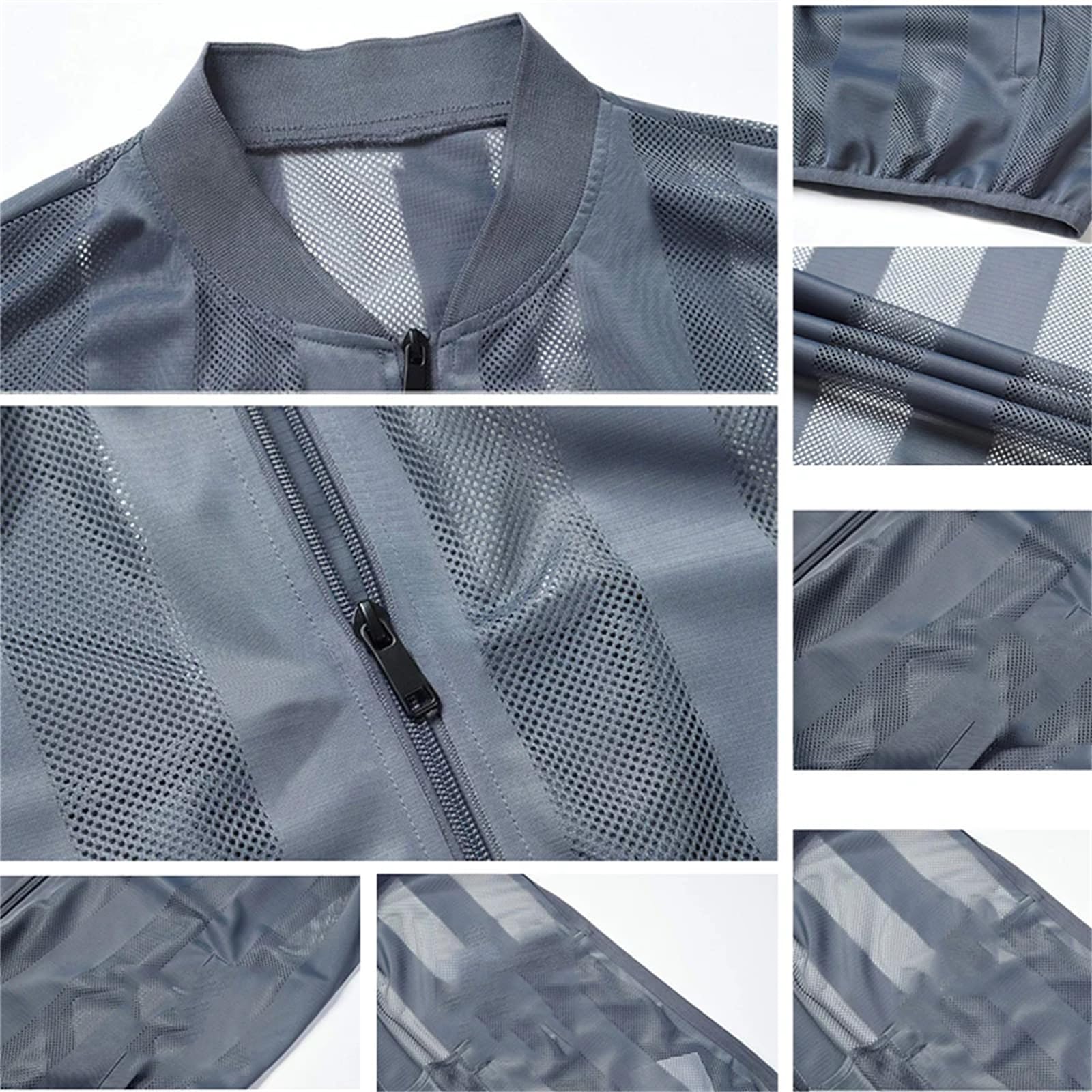 Hommes Rayure randonnée Maille pêche Gilets à séchage Rapide Multi-Poches Travail en Plein air Fermeture éclair Veste sans Manches