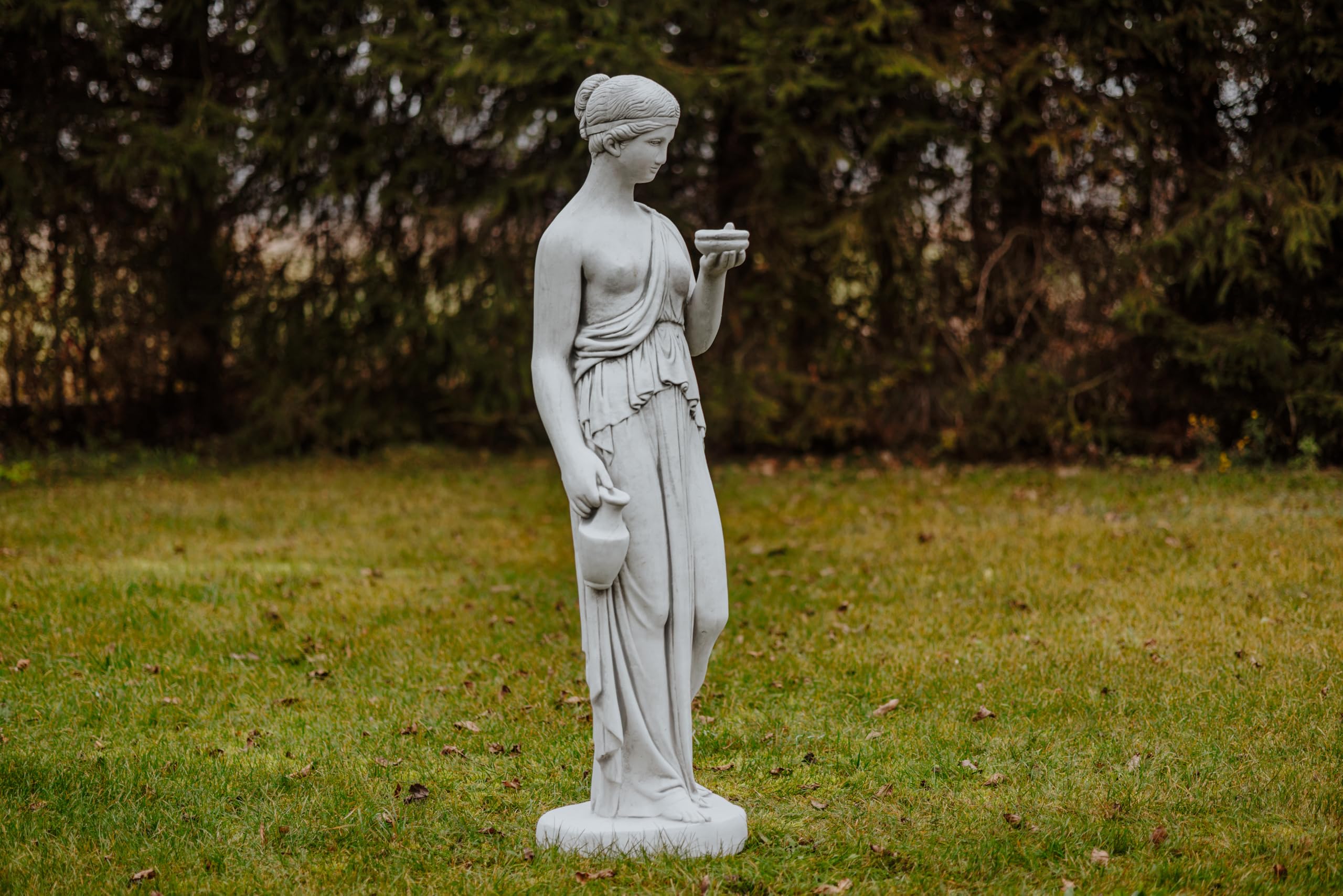 gartendekoparadies.de Hebe Göttin der Jugend Statue, Grau, 122 cm | Steinfigur aus Weißbeton/Steinguss, 94 kg, Frostsicher, Für Außenbereich