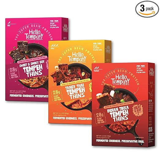 Ready to Cook Tempeh-All Thins Tempeh (Pack of 3)- 28g Clean Protein| High Fiber | More Protein & Fiber than Tofu & Cottage Cheese| Gut-Friendly | Gluten Free | Dairy Free | Vegan | Non GMO