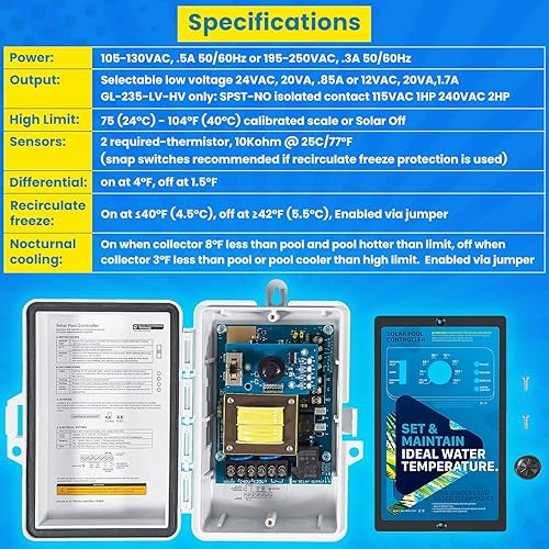 Miniatura 4 de Reemplazo para Hayward Goldline GL-235 AquaSolar - Controlador solar de temperatura diferencial para piscina, spa y jacuzzi, salida de 1224 VCA y