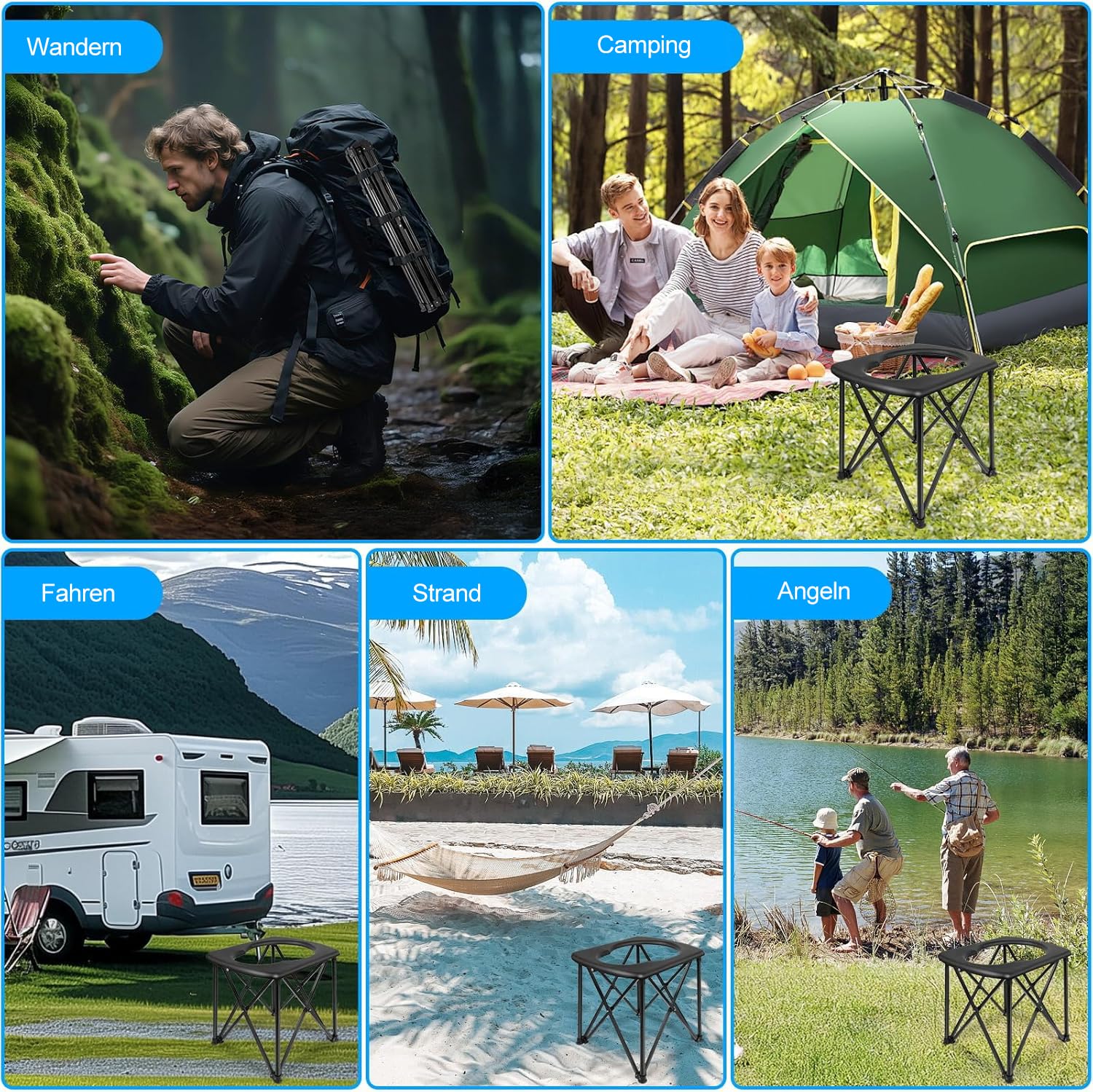 Toilettes pliantes mobiles, faciles à transporter, pour le camping, les secours, le jardin, la tente, la voiture et l'extérieur, les toilettes de camping pliables