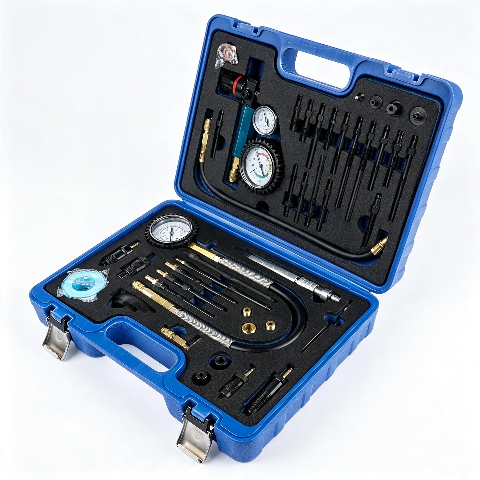 46 Pezzi Tester di compressione e Perdite per Motori a Benzina & Diese compatibile con motori diesel e benzina per la maggior parte delle auto, camion, moto (scatola blu) Hopzty