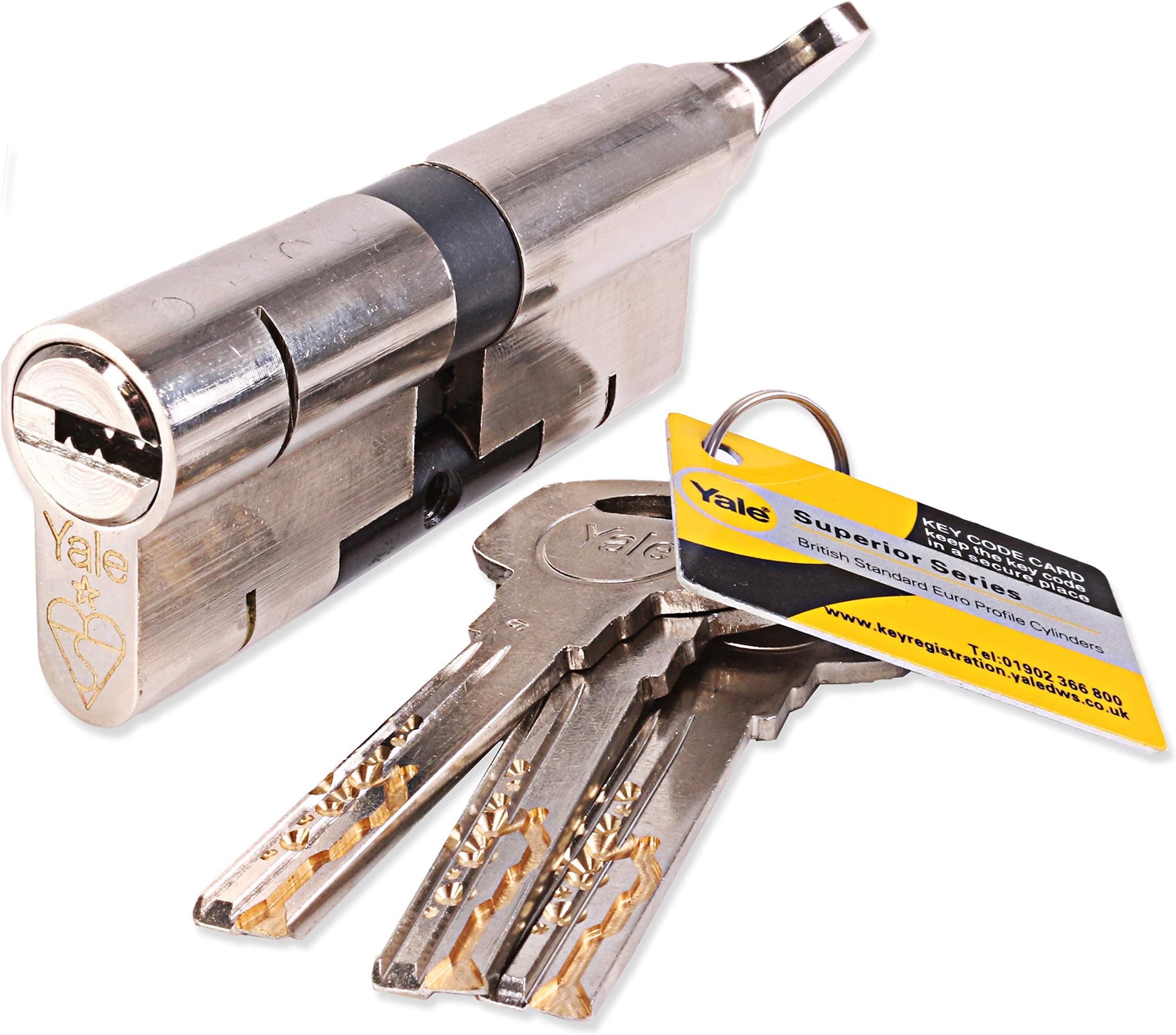 Yale Superior Thumb Turn Euro Cylinder Door Lock with 3 Keys - Anti Bump, Snap, Drill, Pick (40/40, Nickel)