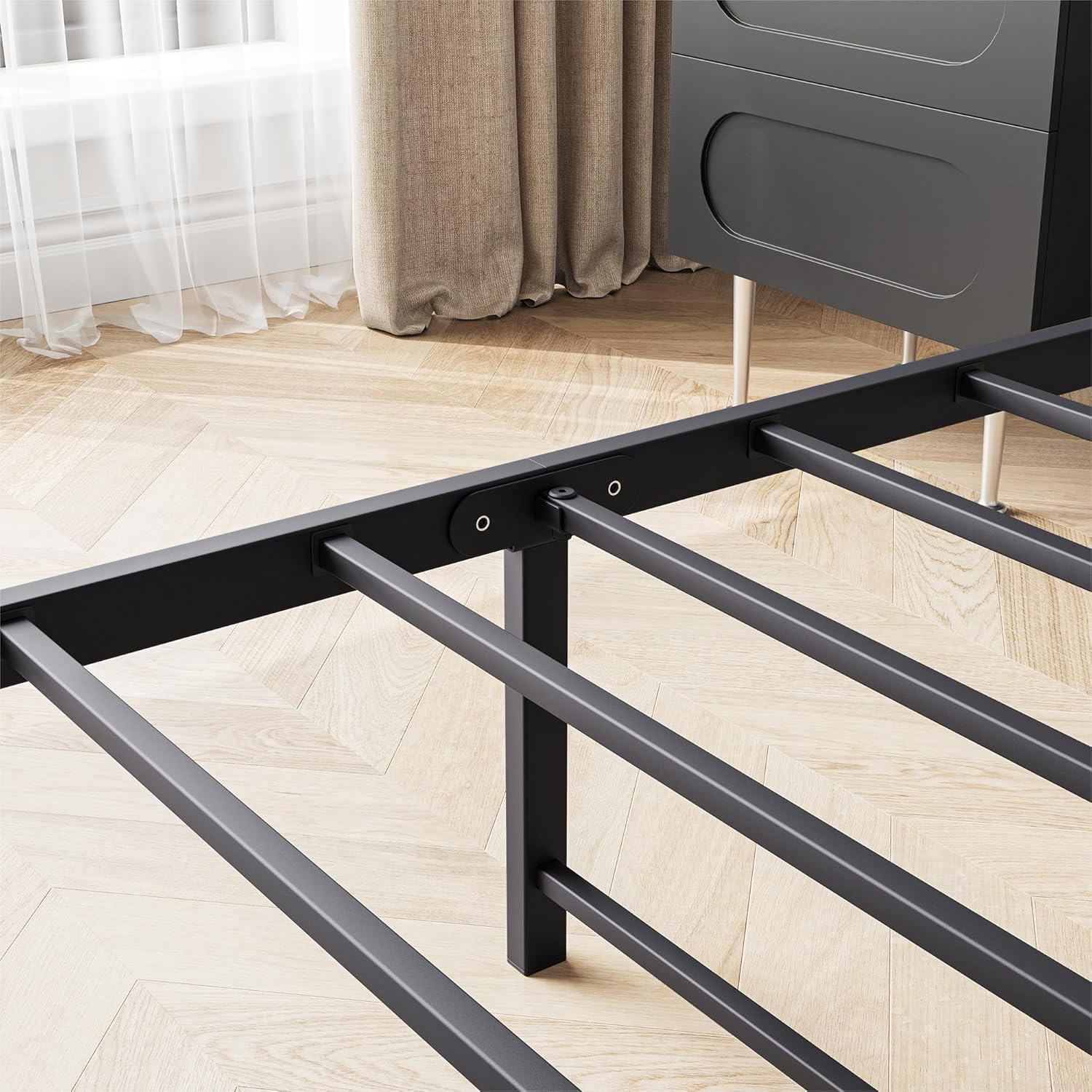 Anwick Metal Queen Bed,Industrial Bed Frame Queen Size with Headboard and 2 USB Port,Heavy Duty Mattress Base with Under-Bed Storage,No Box Spring Needed,Easy Assembly (Queen)
