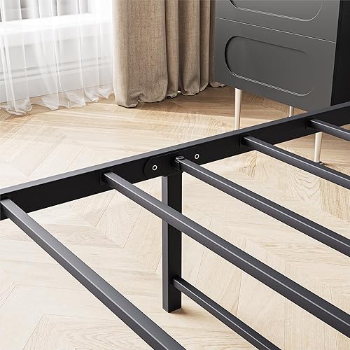 Miniatura 7 de Anwick Cama Queen de metal, base de cama industrial tamaño Queen con cabecera y 2 puertos USB, base de colchón resistente con almacenamiento debajo