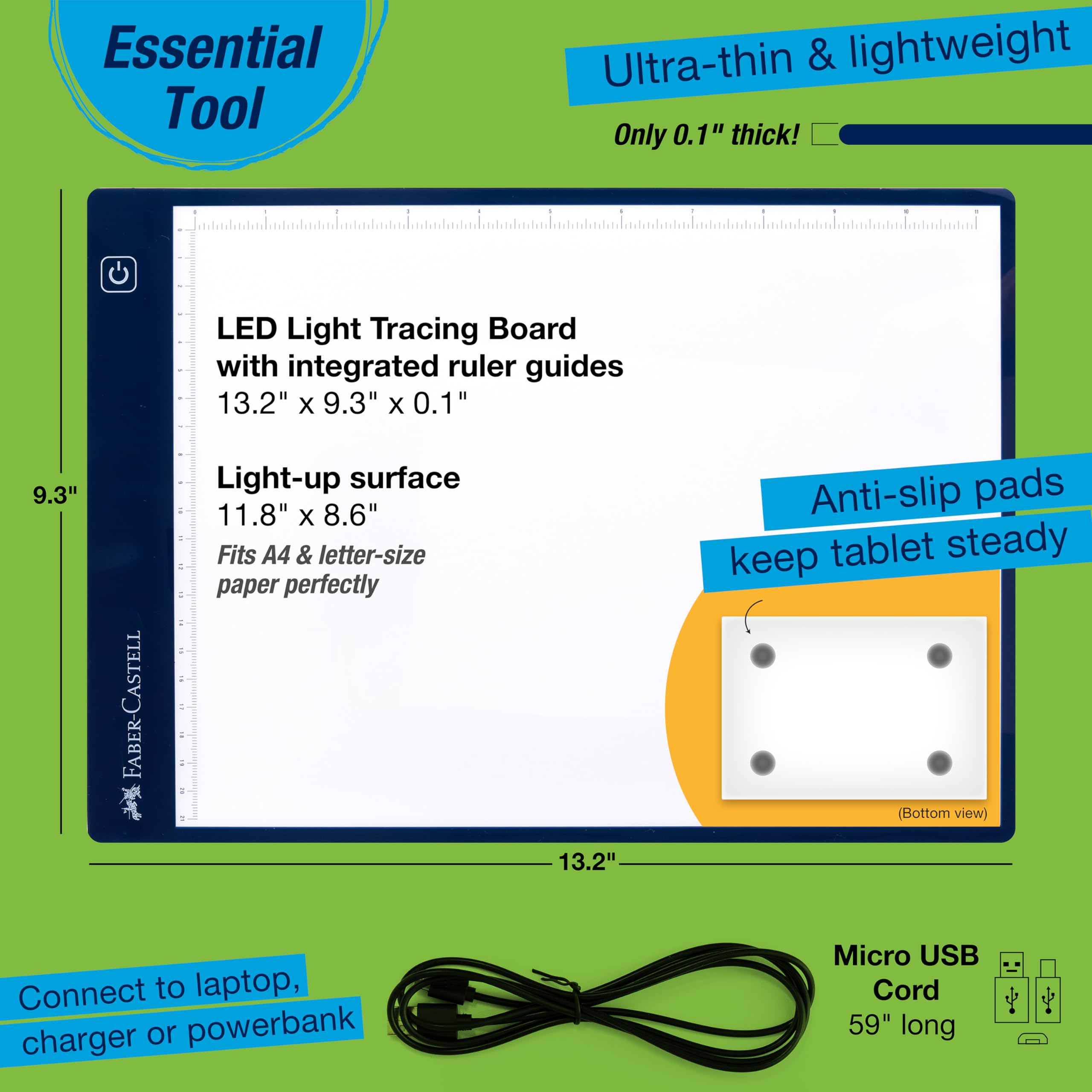 Faber-Castell Planche de traçage lumineuse LED : planche à dessin lumineuse réglable, bloc de dessin LED, boîte lumineuse de traçage, bloc lumineux et planche pour artistes, amateurs et adultes