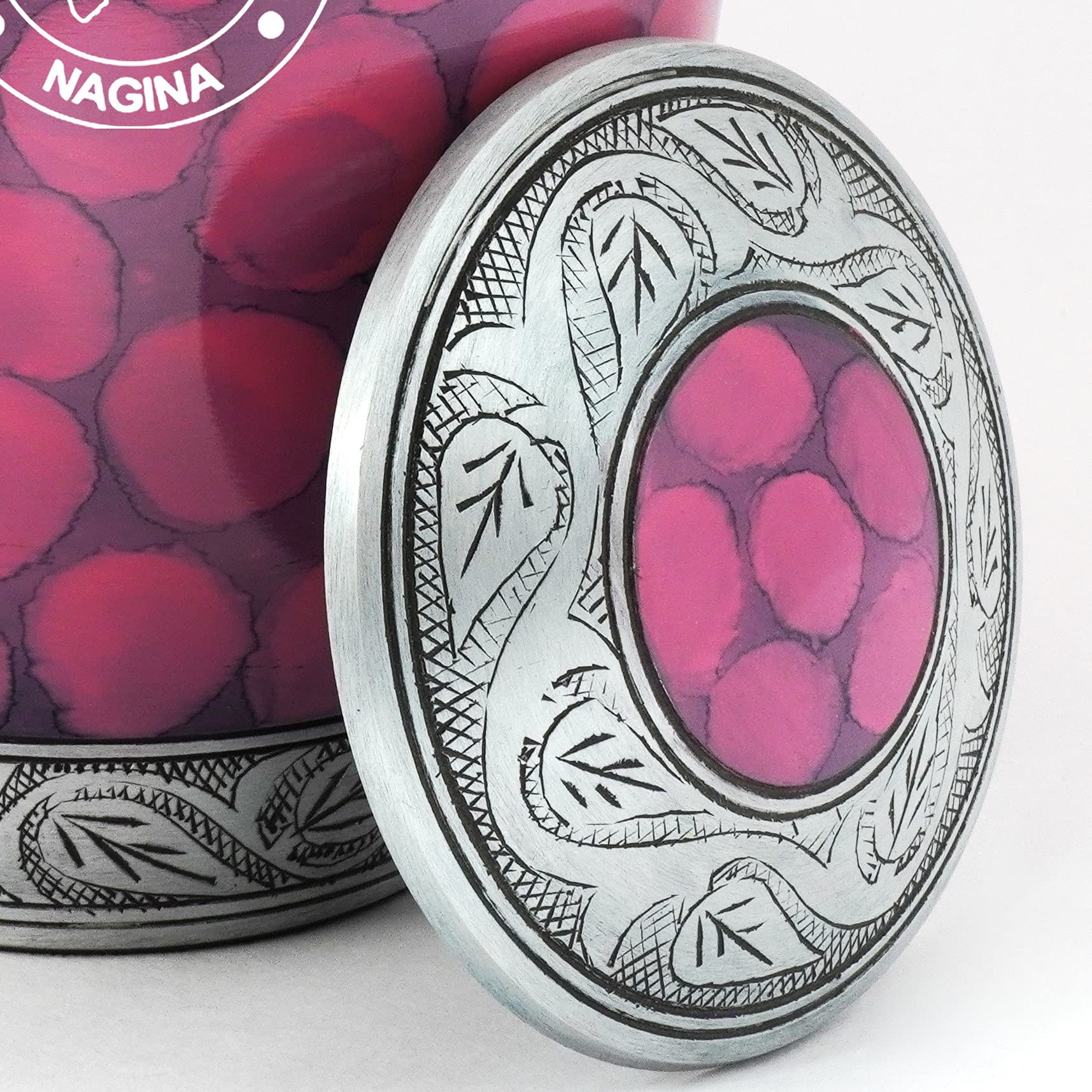 Urne Funéraire Florale Gravée Argent Pour Cendres Adultes - 512 Cm³ Texture Bois - Sac Inclus