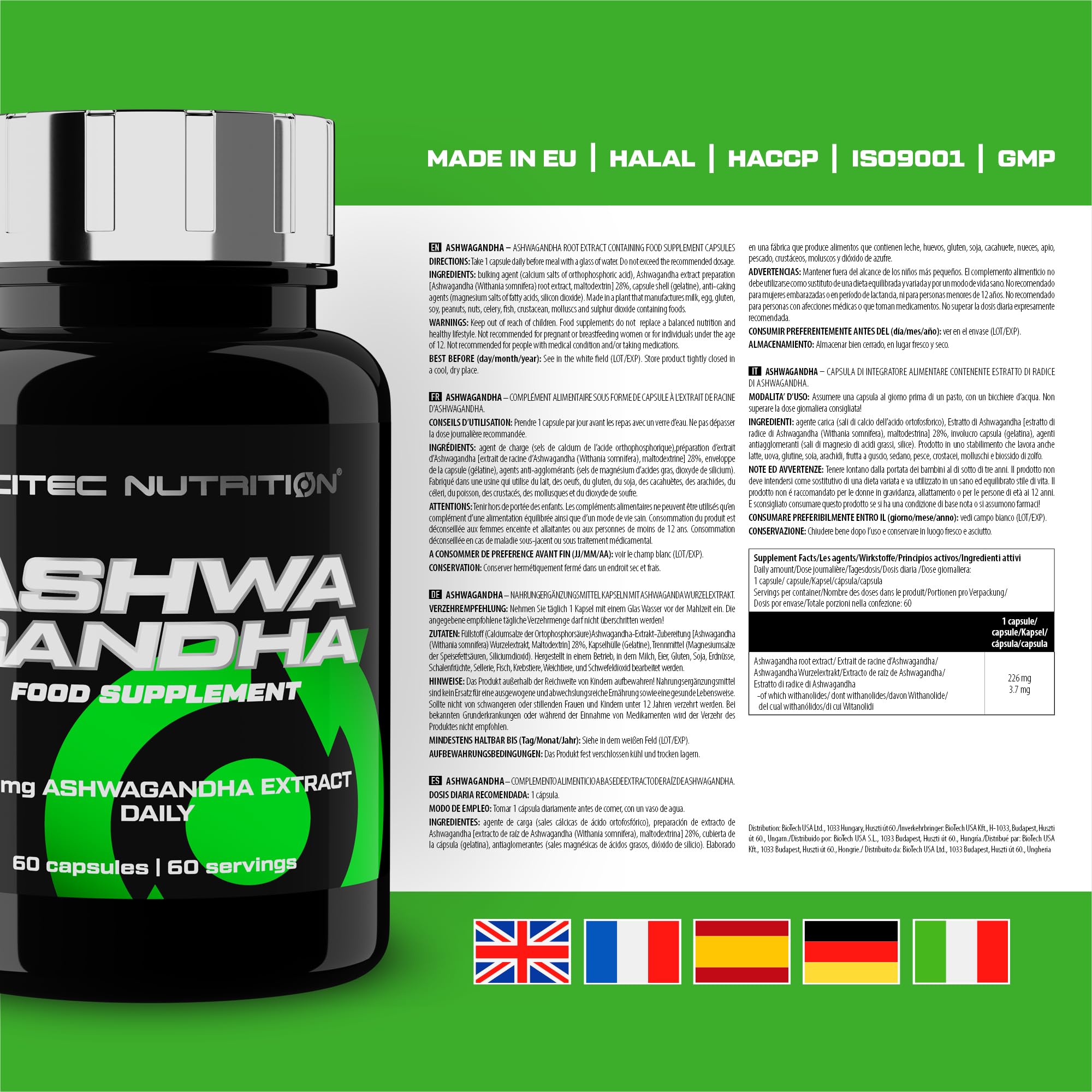 Scitec Nutrition Ashwagandha | Estratto di radice di Ashwagandha | Per sostenere il sistema immunitario e il livello ottimale di stress, 60 capsule