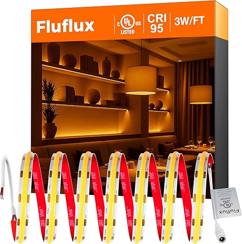 Miniatura 11 de Tira de luces LED COB de color blanco cálido 3000K, cinta de luz premium CC 24V con fuerte cinta adhesiva VHB de 3M, CRI 95, certificación UL,