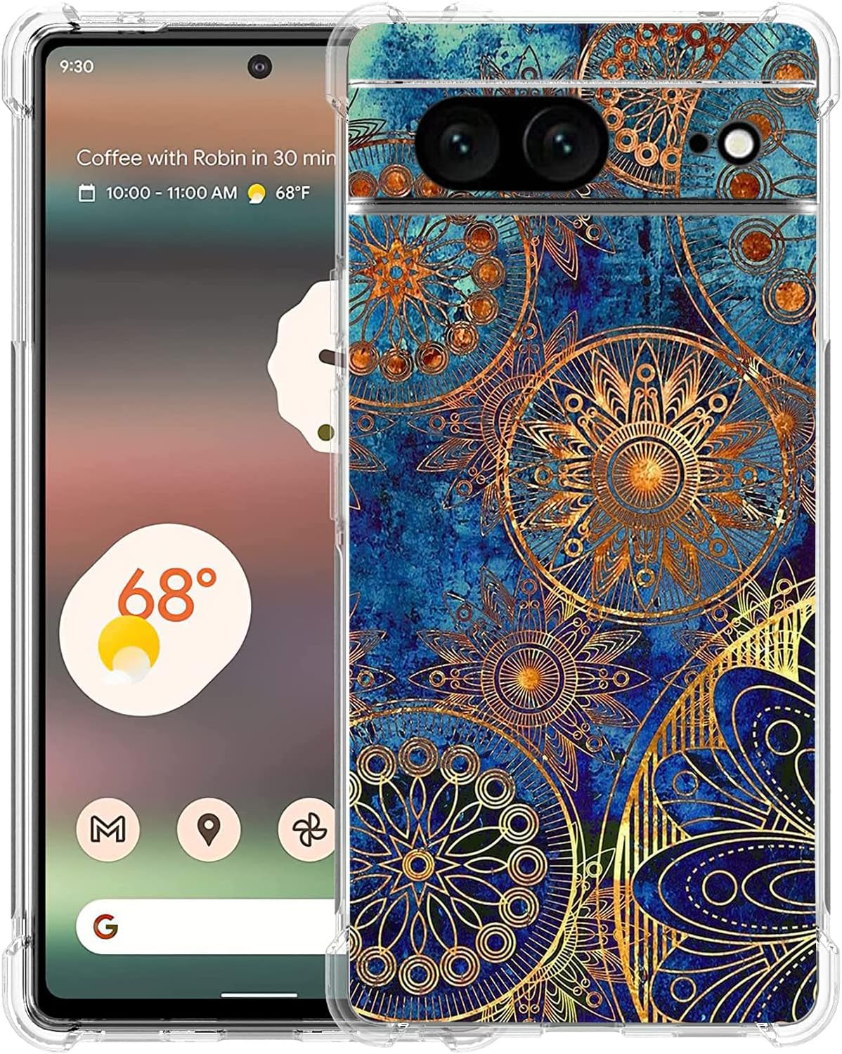Pixel 7 Case, Gorgeous Colours Circle Manala Drop Protection Shockproof Case TPU Full Body Protective Scratch-Resistant Cover for Google Pixel 7