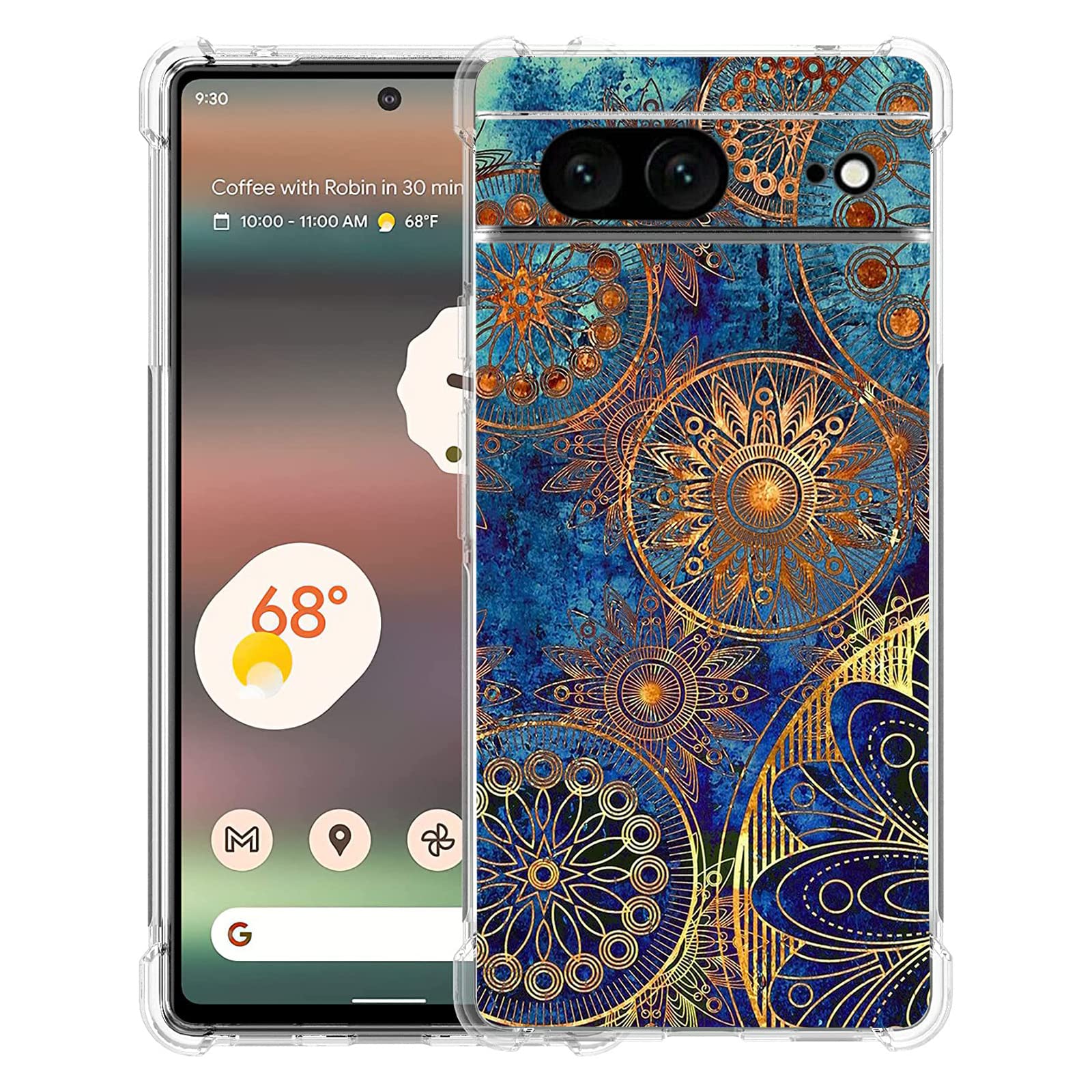 Pixel 7 Case, Gorgeous Colours Circle Manala Drop Protection Shockproof Case TPU Full Body Protective Scratch-Resistant Cover for Google Pixel 7