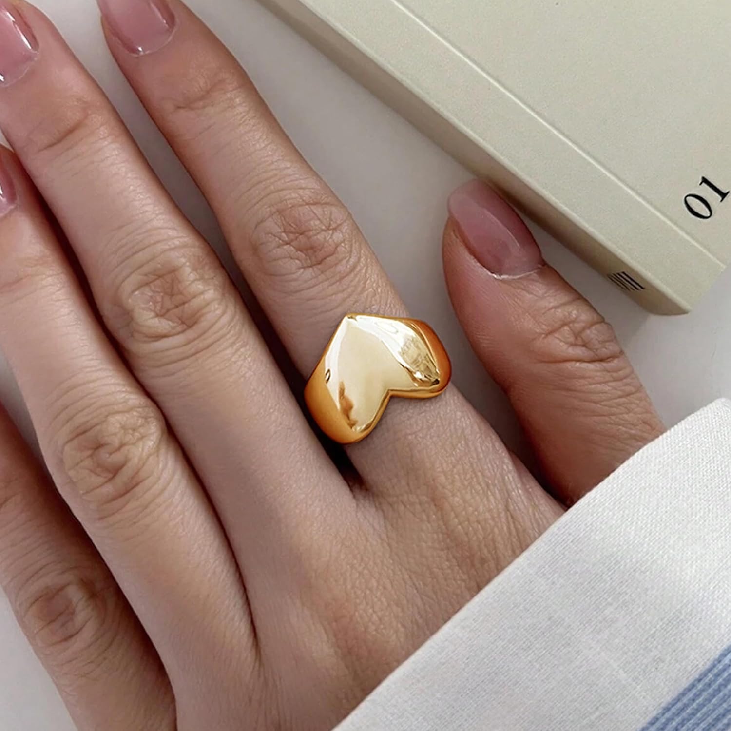 Frodete Heart Ring Chunky Heart Ring for Women Adjustable Thick Heart Ring Gold Chunky Ring Valentines Day Gifts for Her - Image 2