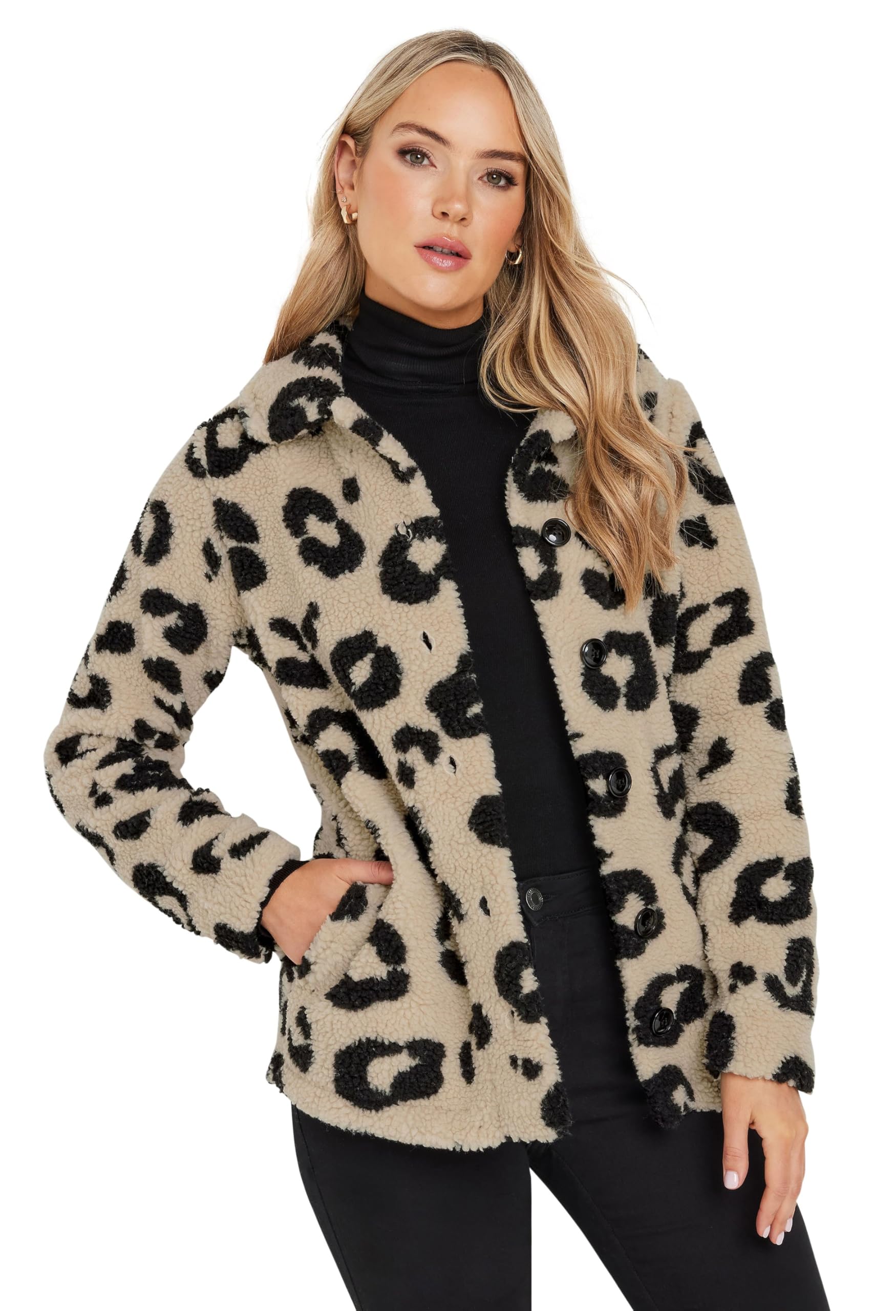 Long Tall Sally - LTS Tall Brown Animal Print Teddy Fleece Jacket - Women's