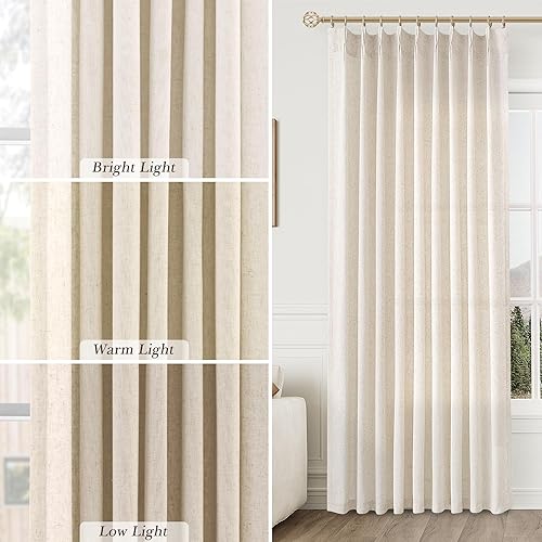 Miniatura 4 de Aersas Natural Pinch Pleated Linen Curtains 84 Inch Length 2 Panels for Living Room Bedroom Cream Semi Sheer Window Curtain Boho Neutral Back Tab