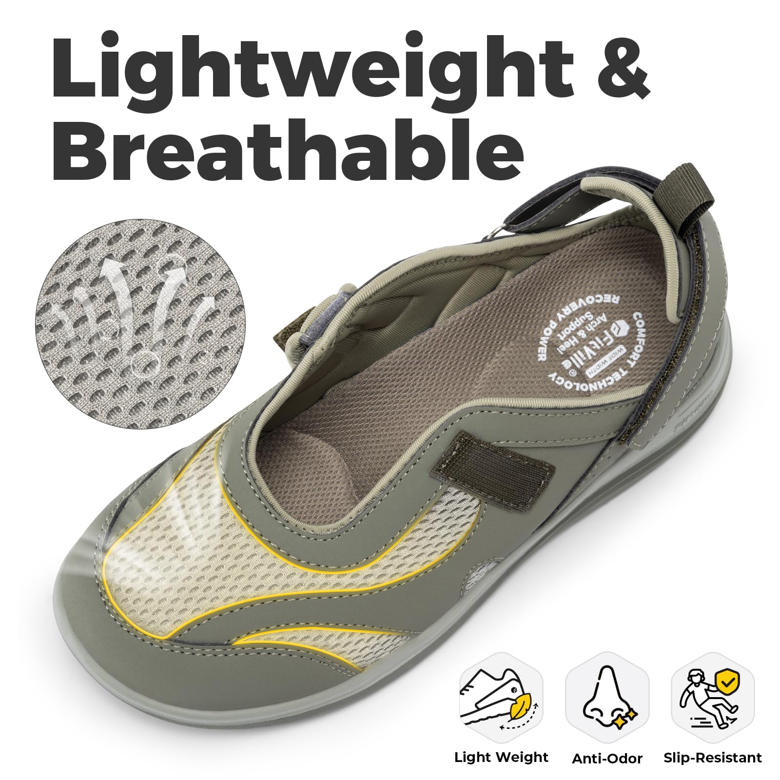 FitVille Scarpe Donna per Piedi Larghi Sandali Comodi e Traspiranti Scarpe da Passeggio con Supporto dell'Arco Plantare