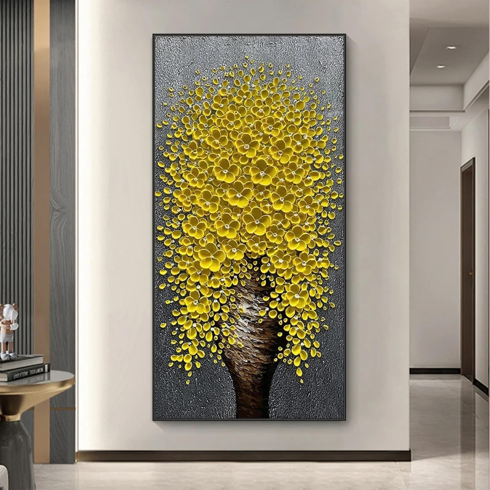 ZHAOLIN Modern Yellow Flowers Blossoms Vertical Wall Art Canvas Paintings for Dining Room Hallway Living Room Decor Prints Cuadros 50x100cm Frameless