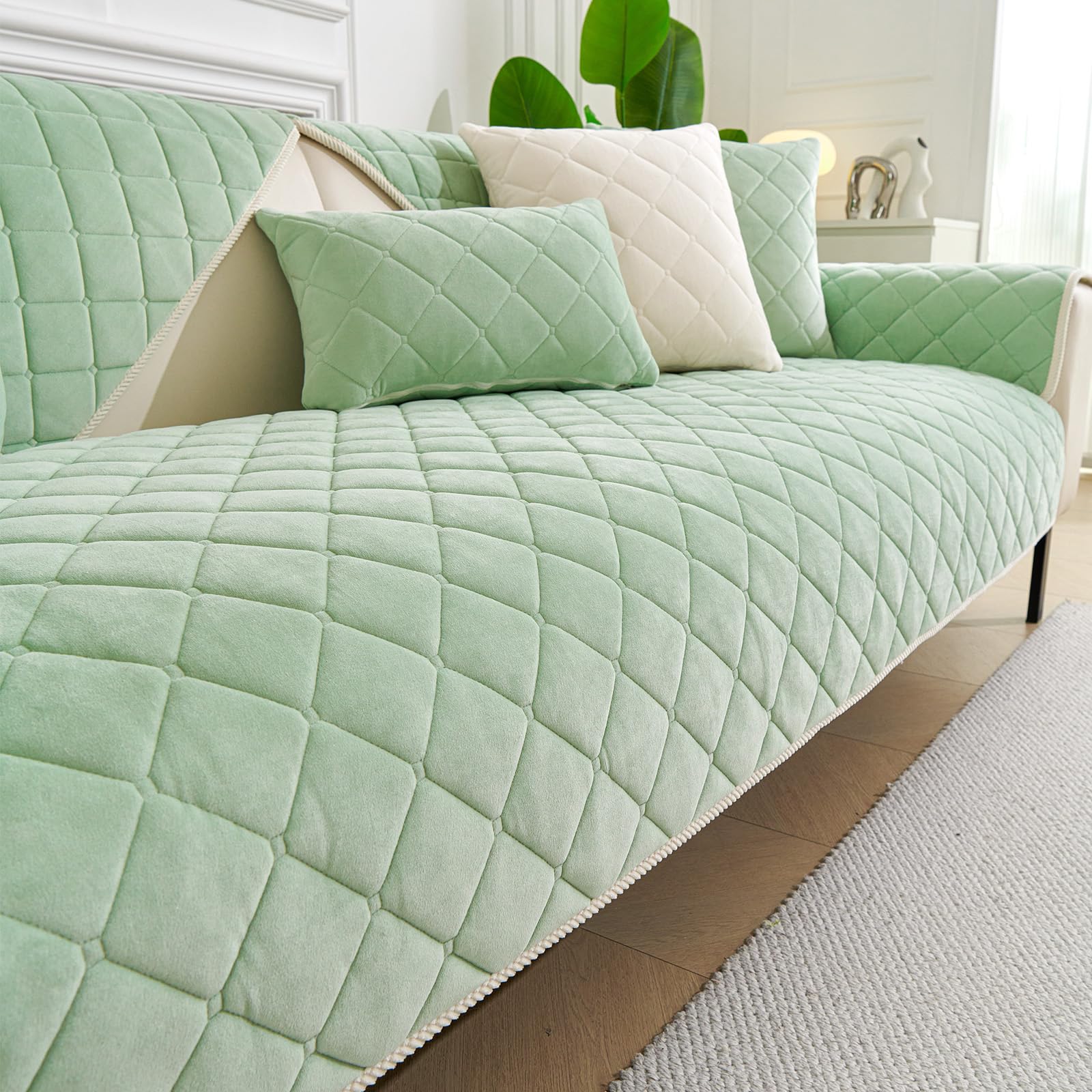 GKXLH New Sofa Cover Washable - Soft Milk Fleece Non-Slip Sofa Slipcovers, Couch Covers for Sectional Sofa, Corner Sofa Cover L Shape Furniture Protector (Green, 90x90cm)