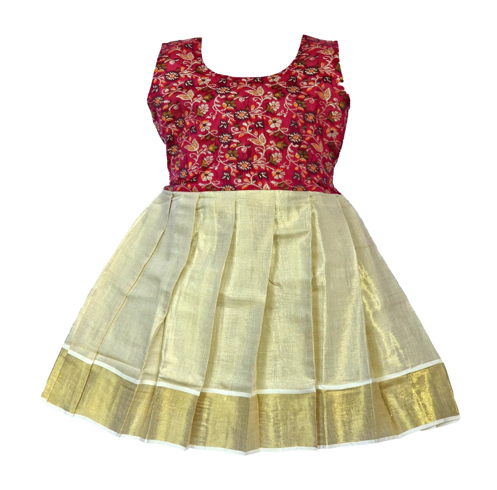 Girl's Traditional Ethnic Wear South Cotton Tissue Sleeveless Frock