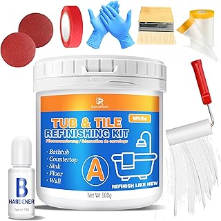 Peinture pour baignoire blanche 500 g, kit de rénovation de baignoire pour lavabos, peinture pour carrelage de salle de bain, receveurs de douche, résistante à l'eau et aux rayures avec outils