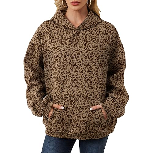 Womens Camo Hoodies Maple Leaf Print Oversized Hooded Sweatshirt Fleece Pullover Sweatshirts Long Sleeve with Pocket