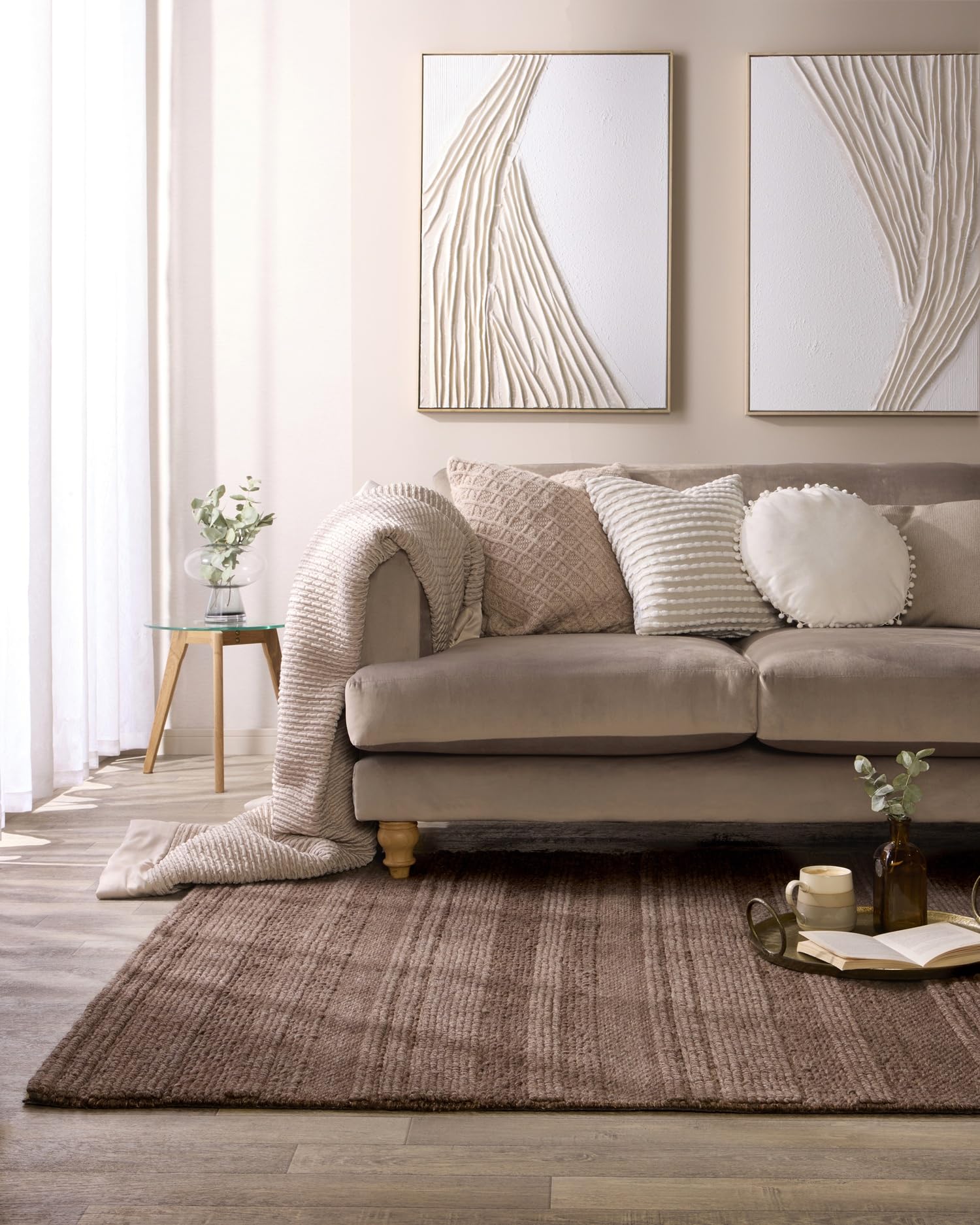 Lord of Rugs Tapis en laine tissée à la main pour salon, chambre à coucher, couloir - Tapis traditionnel rustique et luxueux en laine tissée à la main - Marron - Taille S : 80 x 150 cm