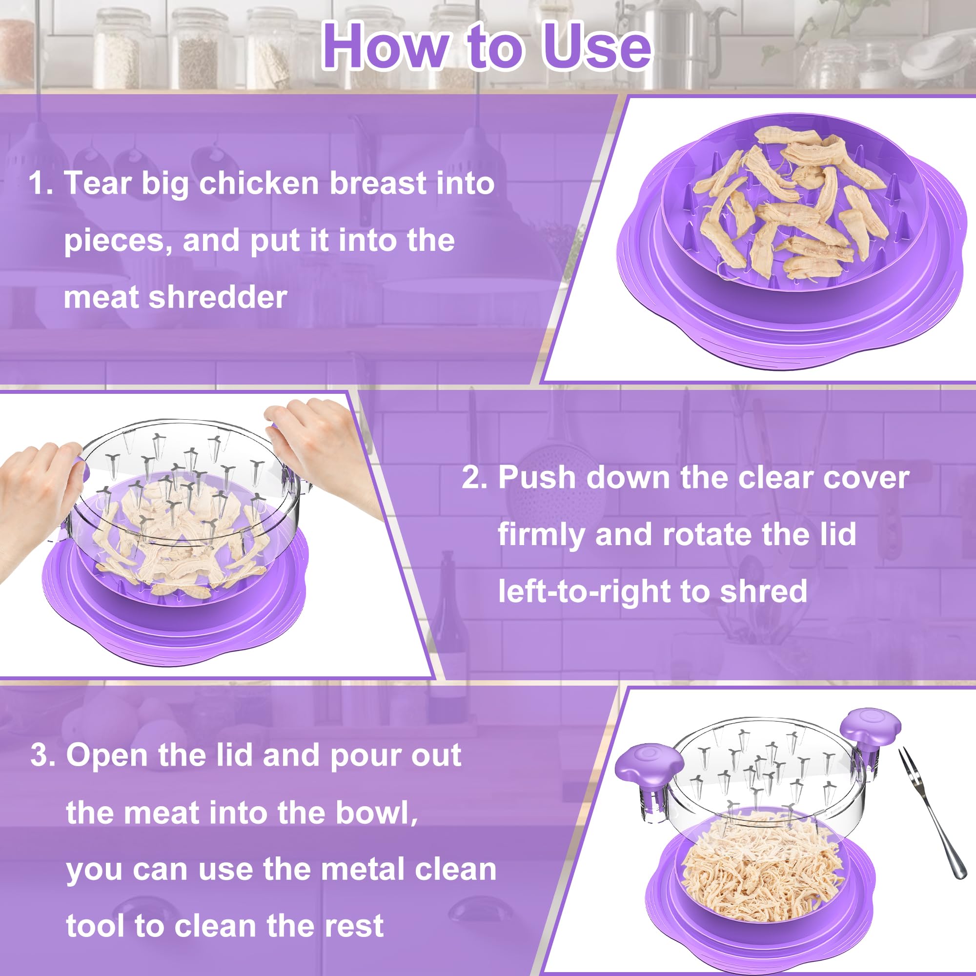 KINNG Chicken Shredder Tool - Large Twist Shredder For Pulled Pork, Beef, Chicken, BPA Free, With Clear Lid