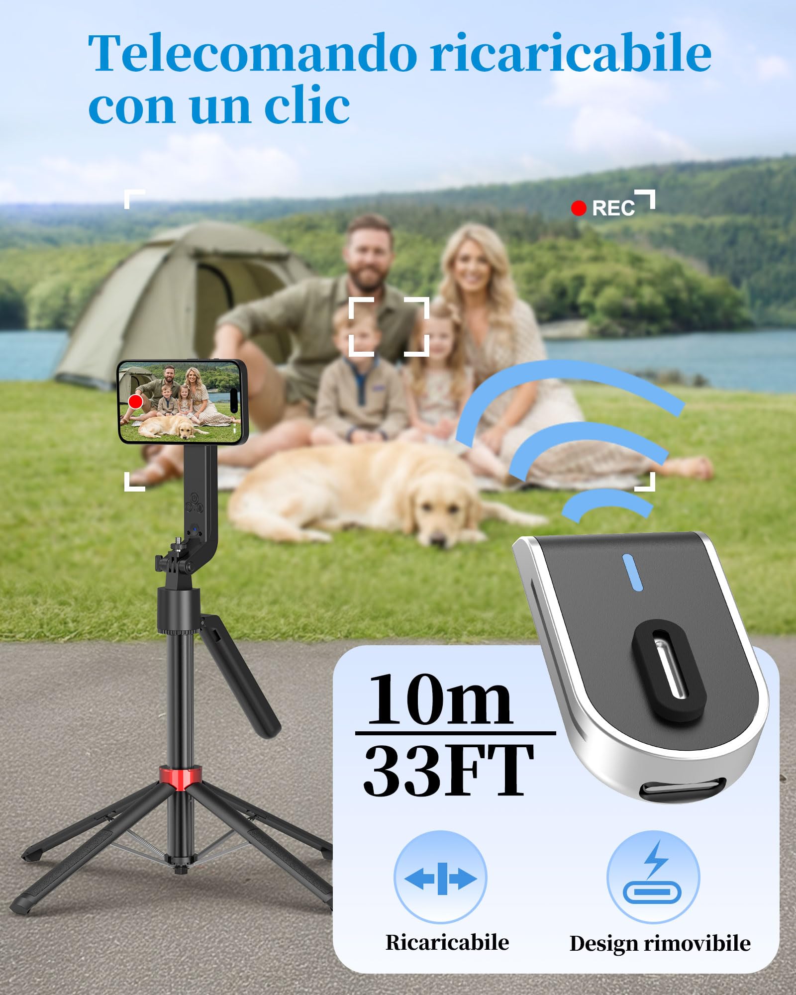 PlusAcc Treppiede magnetico per selfie da 72" per iPhone, rotazione a 360°, con telecomando, compatibile con Magsafe/smartphone, per registrazione video, Vlog, Tiktok