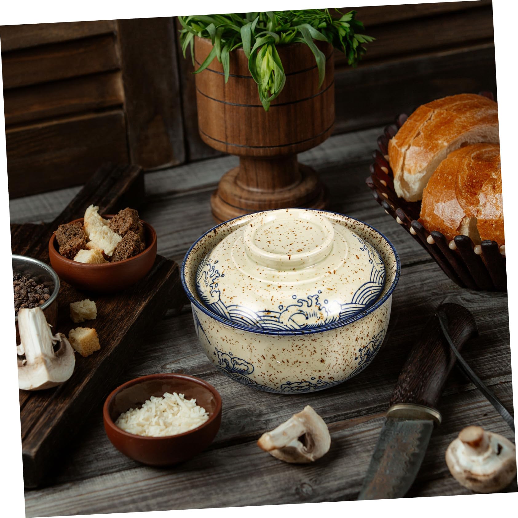 Ipetboom Ramen-nudelschüssel-set Keramik-ramen-schüssel-set Ramen-suppenschüssel mit Deckel Essstäbchen und Löffel Geeignet für Restaurant und Heimgebrauch