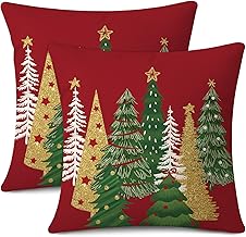JOTOM Christmas Cushion Covers 55x55 cm Set of 2 Christmas Tree Decorative Throw Pillow Covers Winter Holiday Cushion Cases Decoration for Home Couch Sofa Decor (Red)