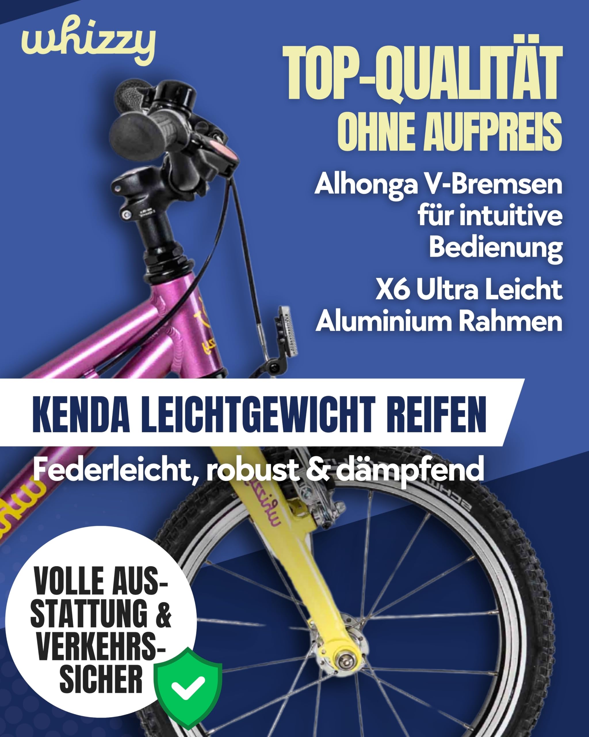 whizzy JuniorCruiser Kinderfahrrad 16 Zoll I Stilvolles Fahrrad für Kinder ab 3,5 Jahren I Höhenverstellbares Mädchen- & Jungen-Fahrrad I 6,5 kg leichtes Mountainbike mit ergonomischem Sattel