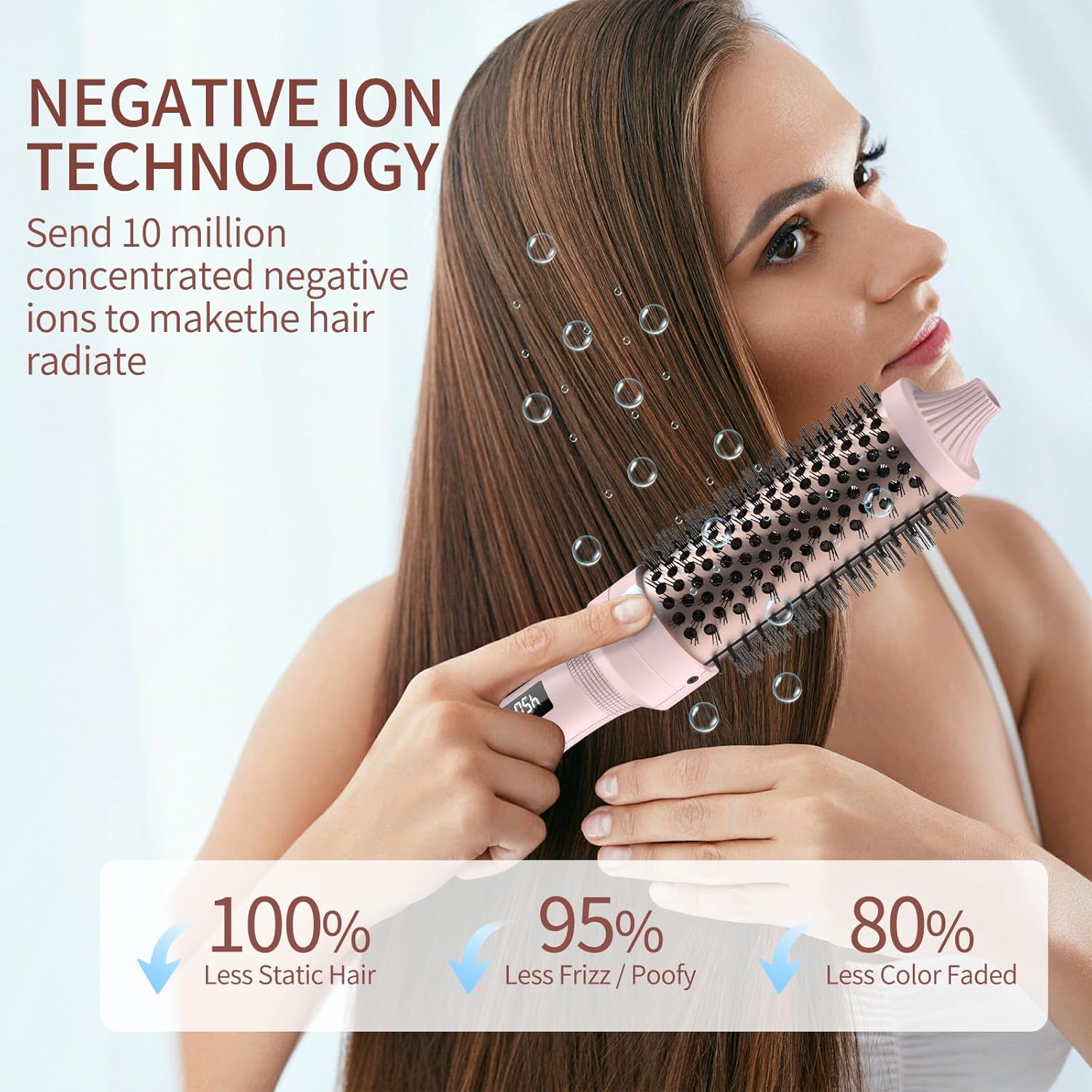 K&K 1 1/2 Inch Ceramic Tourmaline Ionic Heated Round Brush Curling Brush Creates Blowout Look -Creates Root Volume & Loose Curls Volume Curls Dual Voltage Hair Styling Tool (Pink, 1.5 Inch)