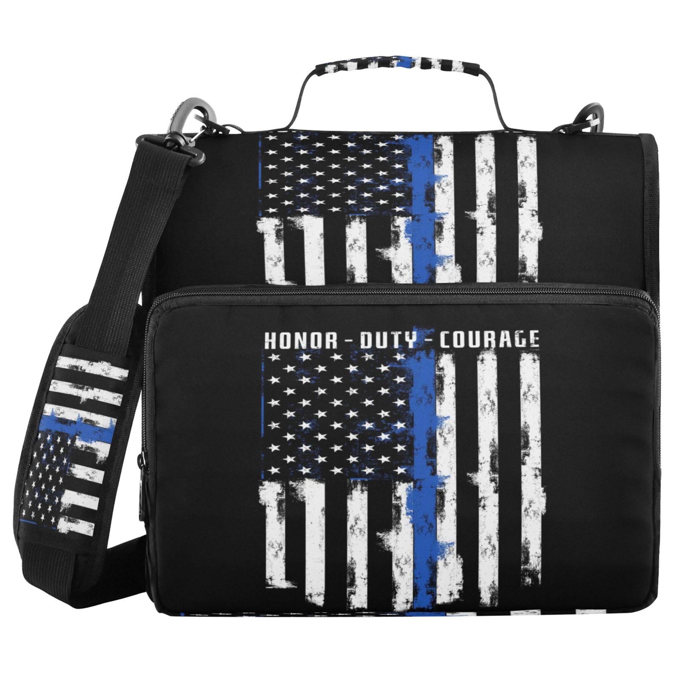 Vozoza Traditional Police Officer Flag Zipper Binder 1.5 Inch 3 Ring with Shoulder Strap Binder Organizer for Office, 1 Pack