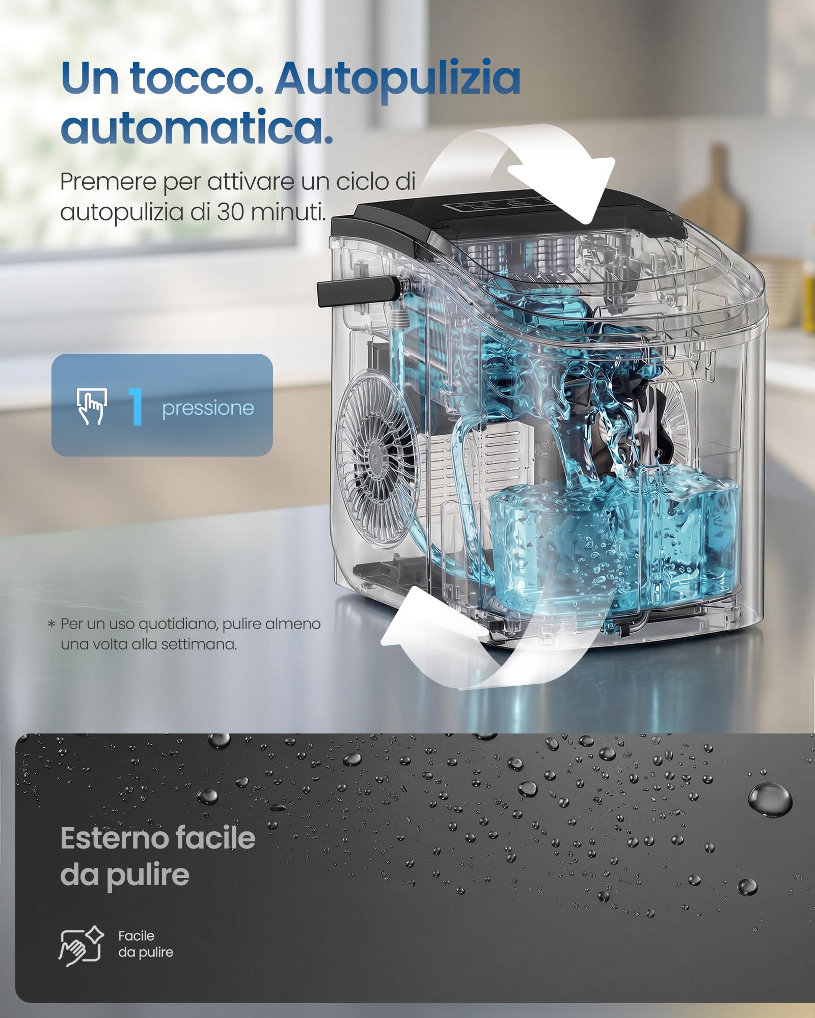 SONGMICS Macchina Ghiaccio, Macchina Cubetti Ghiaccio Autopulente, 9 Cubetti in 6 Minuti di 2 Dimensioni, 12 kg in 24 Ore, Portatile, Casa Cucina Ufficio Feste Campeggio, Nero Inchiostro XZB001B1EU