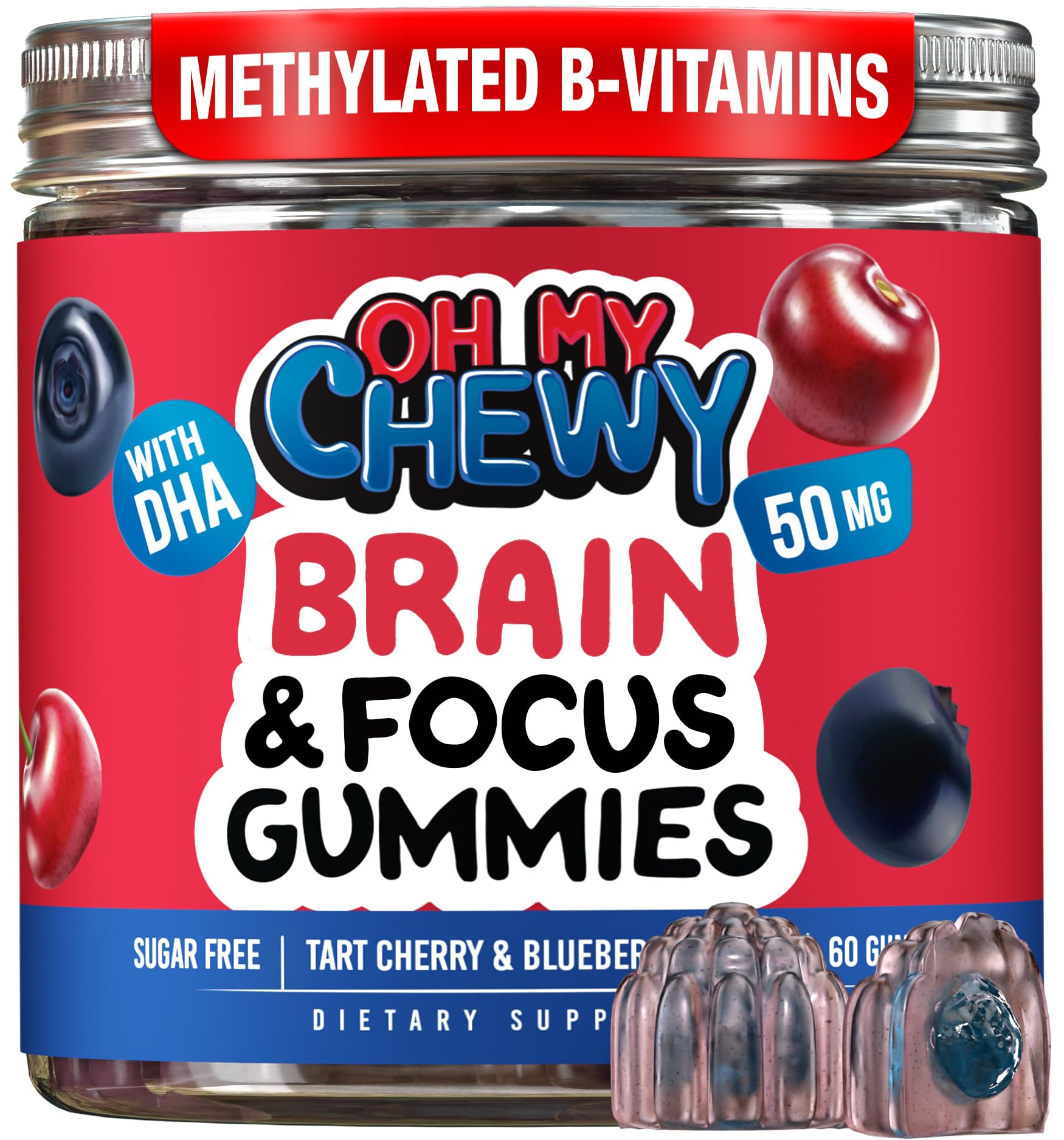 Center-Filled Brain and Focus Gummies For Kids & Teens DHA Complex Support