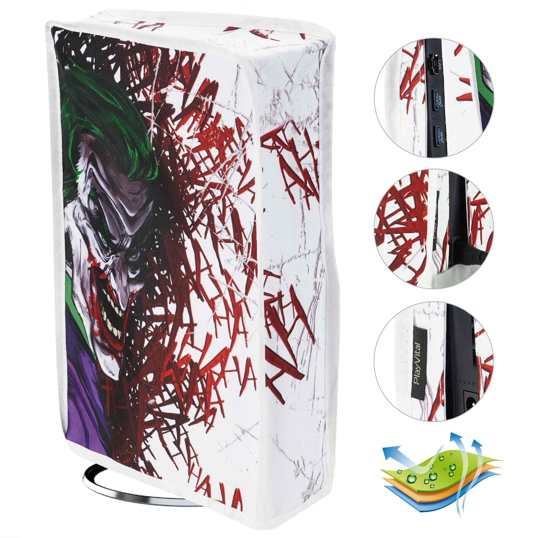PlayVital Cover Antipolvere per ps5 Slim Disc Edition,Copertura Verticale Custodia Protettiva Nylon Impermeabile per Console Disco Edizione-HAHAHA