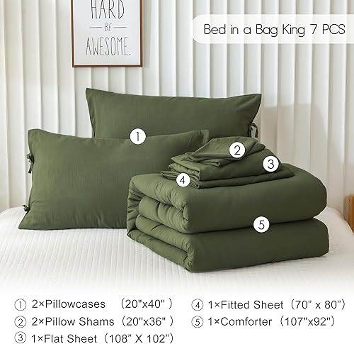 Miniatura 6 de COTTEBED Juego de edredón súper suave tamaño King con sábanas, 7 piezas, cama King en una bolsa, moderno, rústico, bohemio, de polialgodón, lavado,