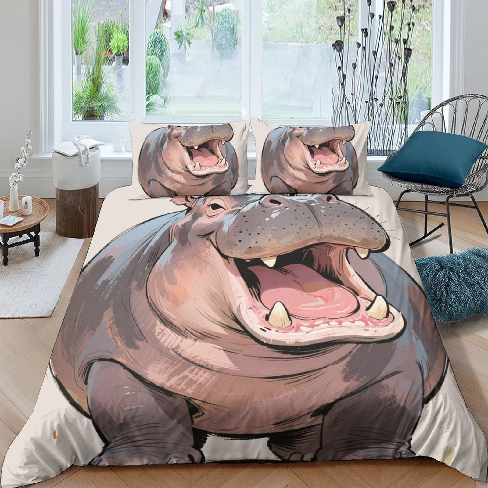 Ctjqhvkz Style-10 3D Printed Hippo Animal Fitted Sheet Microfiber Soft Breathable Cartoon Hippopotamus Bed Cover For Bedroom Dorm Mattress Protection Decor Single（135X200cm）