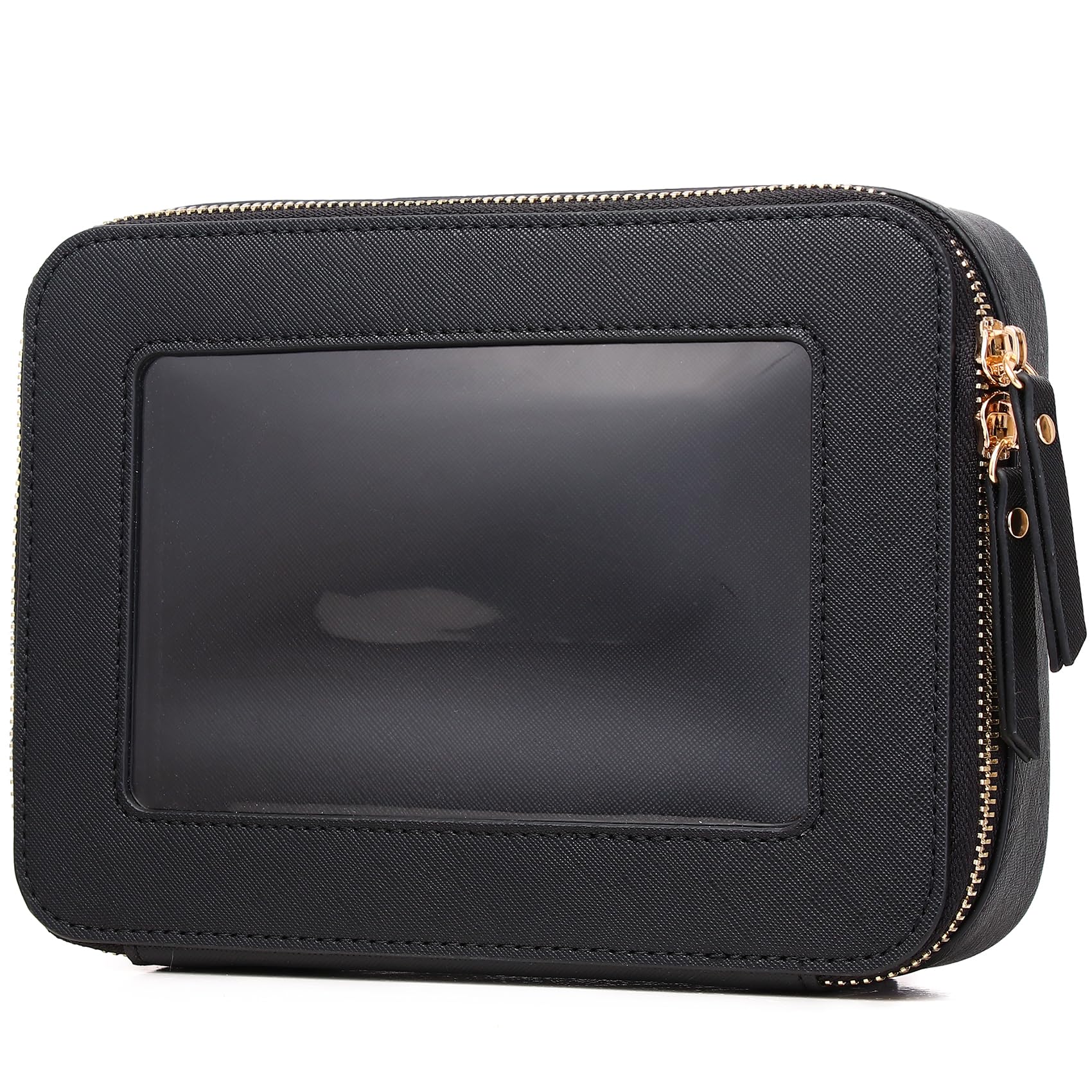 Clear Makeup Bag Women's Waterproof Travel Cosmetic Case and Toiletry Bag Portable Makeup Organizer Bag Car Essential with Zipper (Black, M-1)