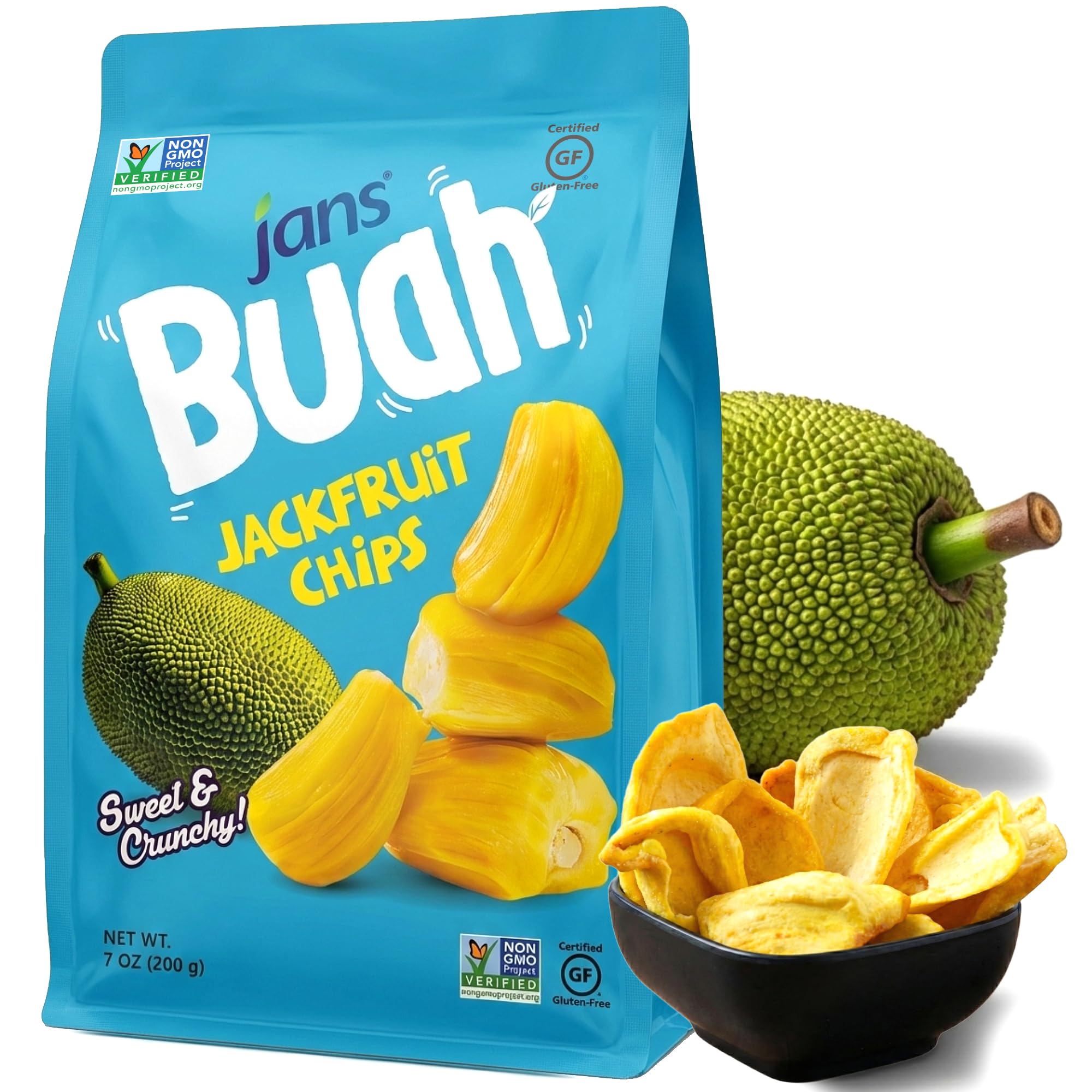 Jans Buah Dried Jackfruit Bites - Experience Real Fruit, Gluten-Free, Sweet & Crunchy, Ready-to-Eat, Perfect for Anytime Snacking | 7.05 OZ (Pack of 1)