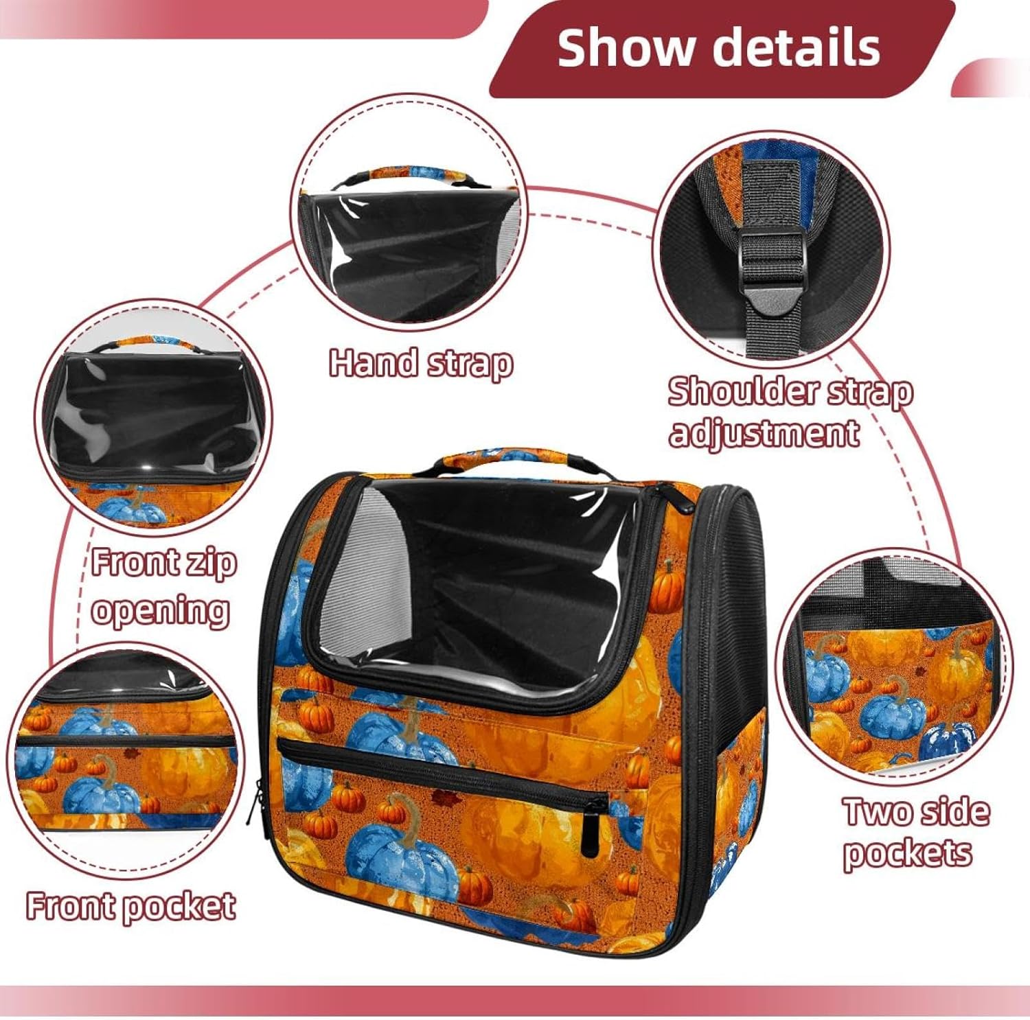 Bright Pumpkins on White Background 2_70 Traveler Backpack Pet Carriers for Cats and Dogs