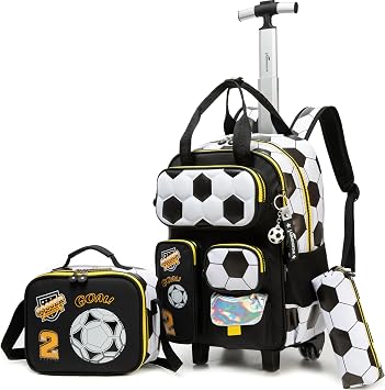 Rolling Backpacks with Wheels for Boys Kids Wheels Backpack Carry on Luggage Travel Suitcase for Boys Ages 6-8 Football