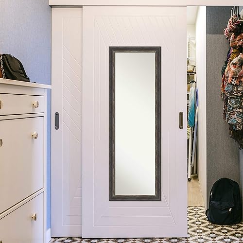 Miniatura 6 de Amanti Art Cuerpo completo marrón enmarcado en el espejo de la puerta, tamaño de cristal 14x48, ladrido rústico Char estrecho