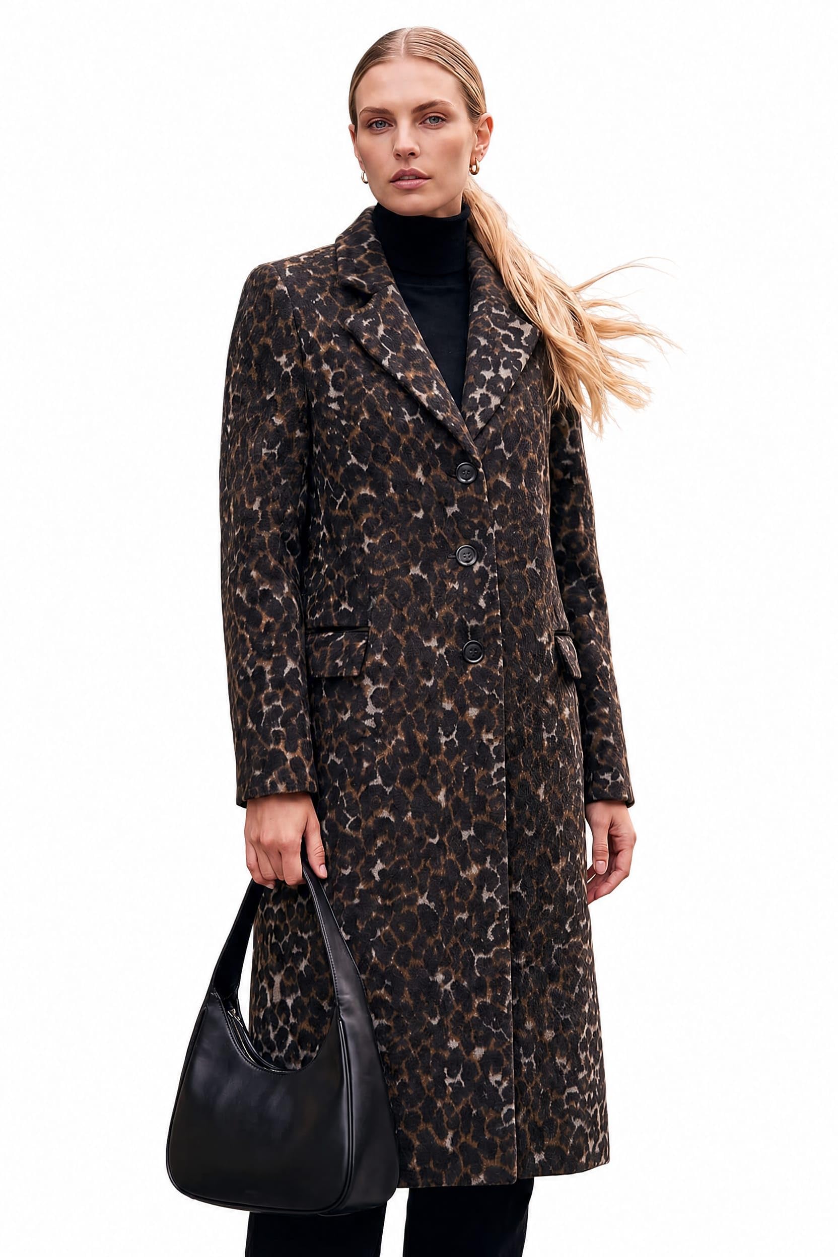 Roman Originals Women's Brown Animal Print Formal Pocket Coat For Uk - Everyday Autumn Winter Collar & Revere Comfy Soft Evening Vacation Work Party Night Out - Size 20